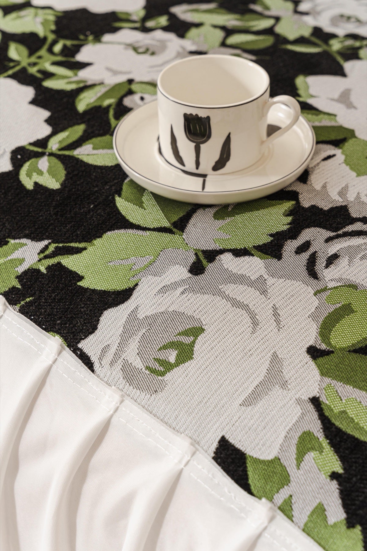 Sofa Decor Camellia Skirted Floral Sofa Throw Cover in Midnight Floral - floral fabric and skirt edge detail for floral sofa throw covers in the UK