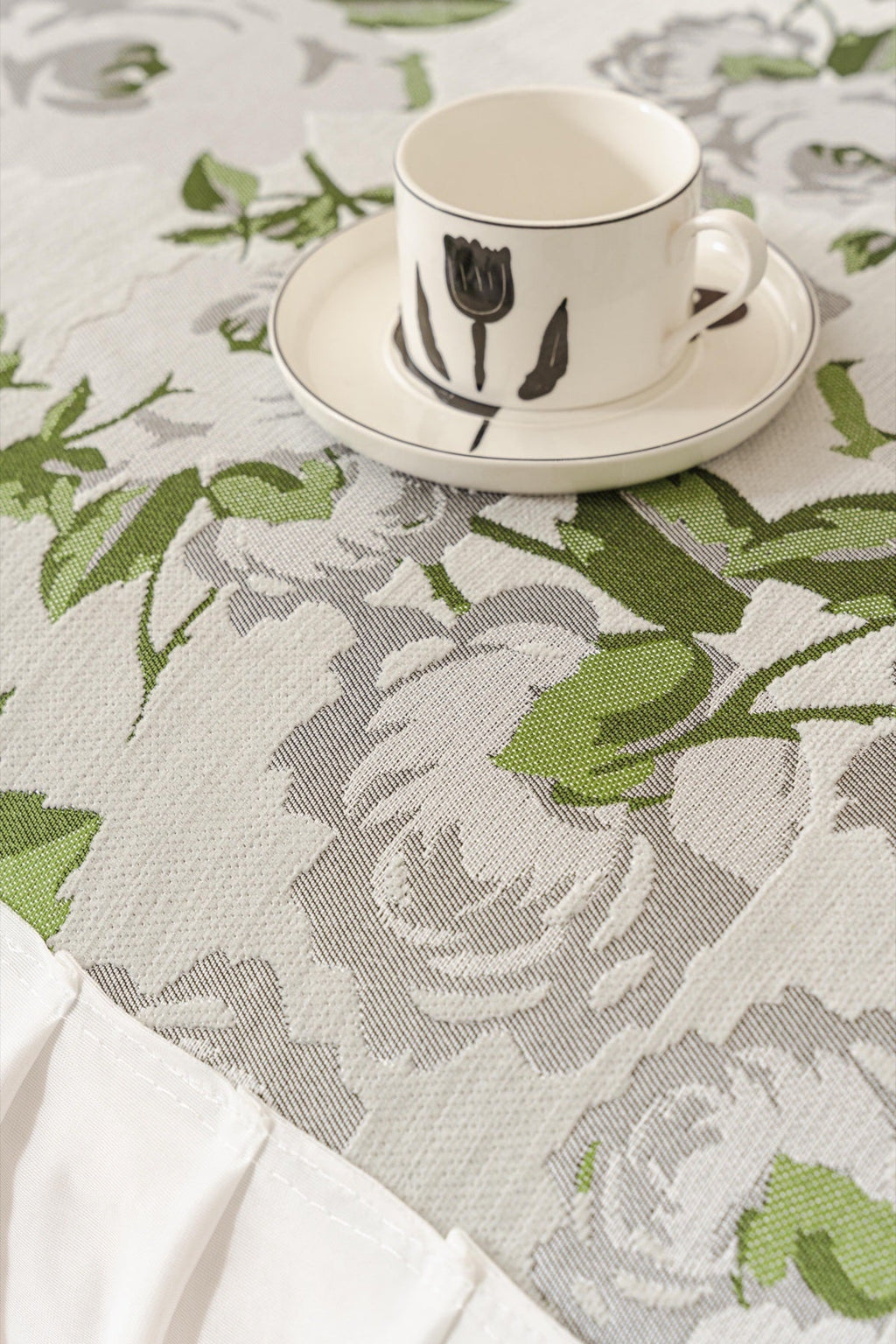 Sofa Decor Camellia Skirted Floral Sofa Throw Cover in Soft Sage Floral - floral fabric and skirt edge detail for floral sofa throw covers in the UK
