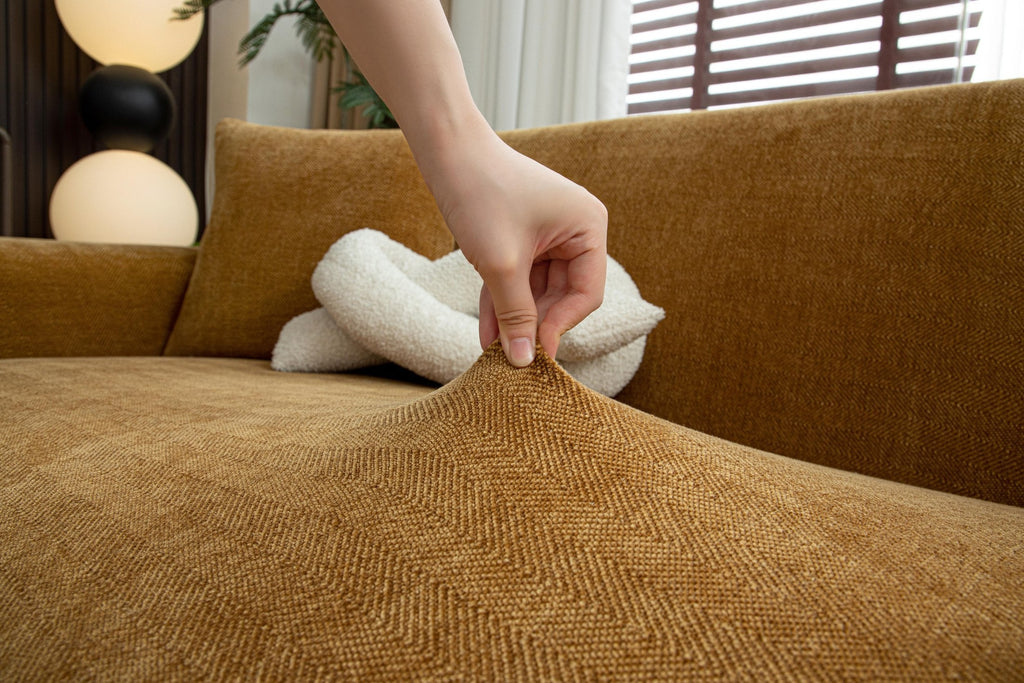 Sofa Decor Marlow Chenille Stretch Sofa Cover lifestyle product image for weather resistant sofa cover in the UK