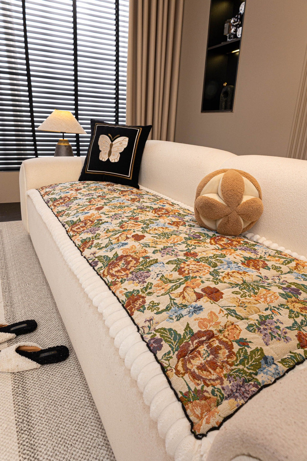 Sofa Decor Celeste Floral Jacquard Sofa Seat Cover in Ivory Garden Floral - styled sofa seat cover for floral sofa seat covers in the UK