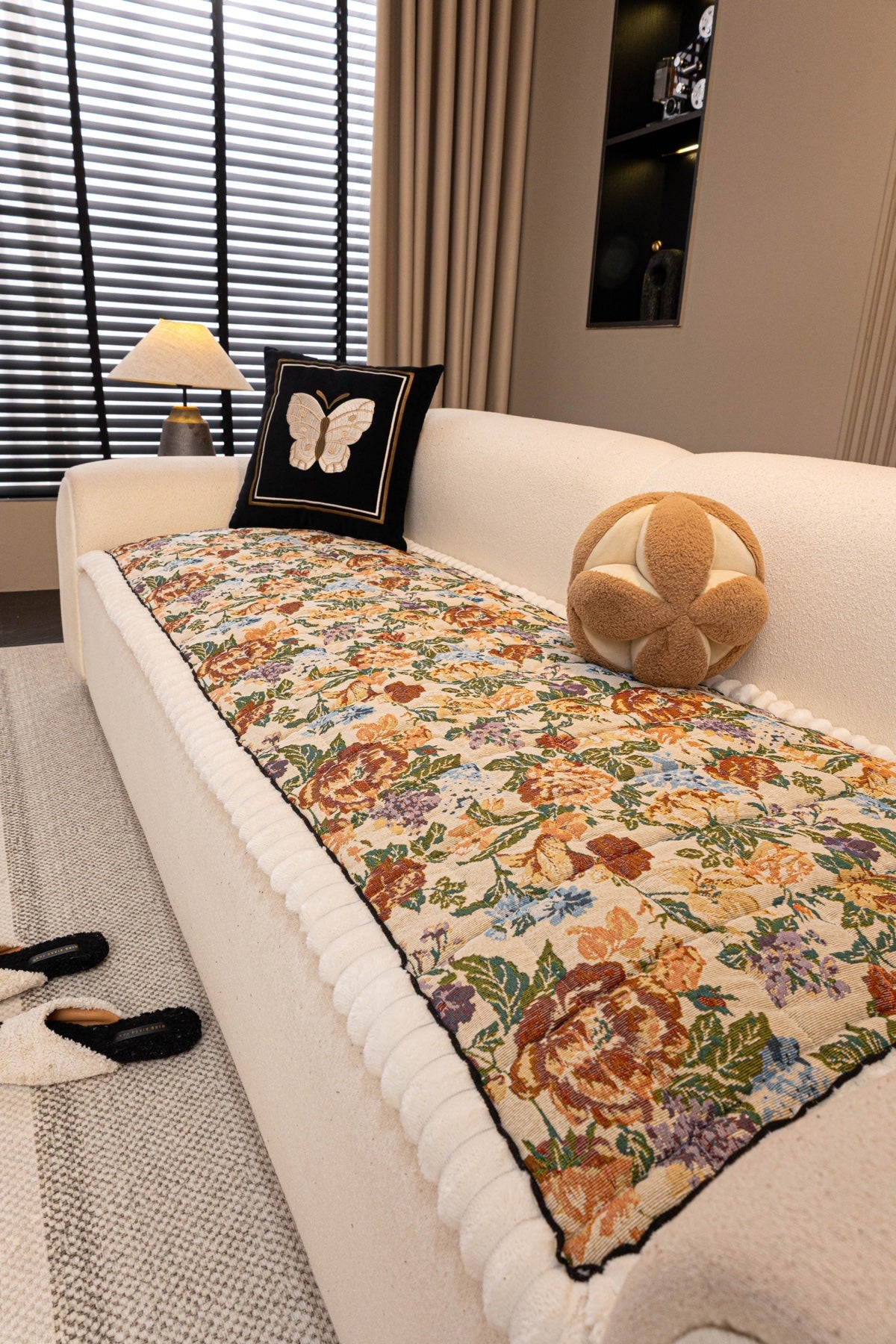 Sofa Decor Celeste Floral Jacquard Sofa Seat Cover in Ivory Garden Floral - styled sofa seat cover for floral sofa seat covers in the UK