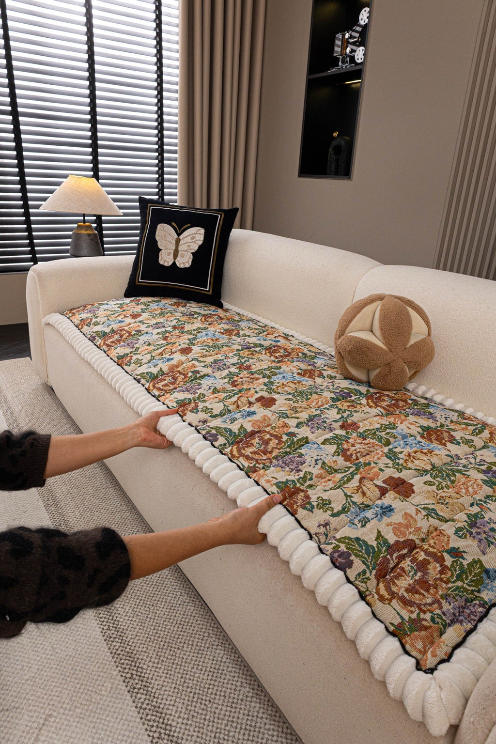 Sofa Decor Celeste Floral Jacquard Sofa Seat Cover in Ivory Garden Floral - styled sofa seat cover for floral sofa seat covers in the UK