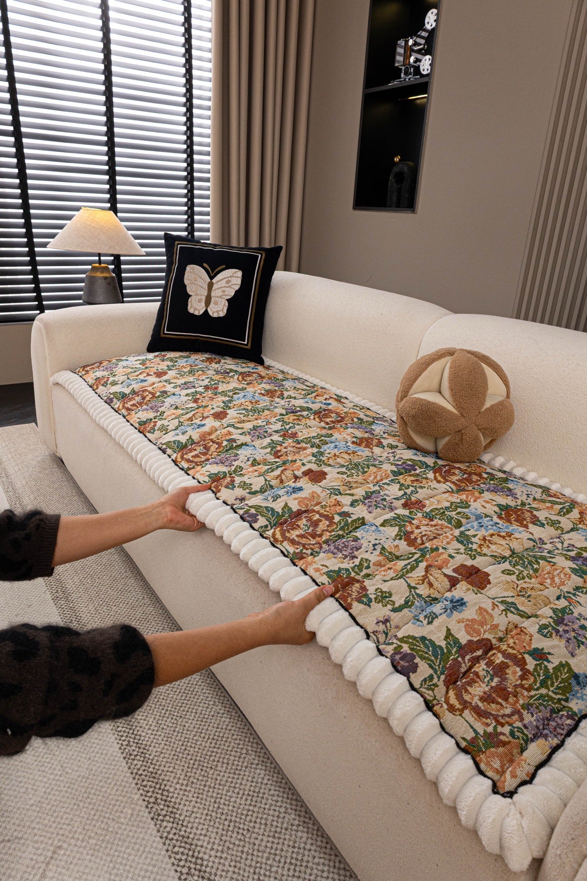 Sofa Decor Celeste Floral Jacquard Sofa Seat Cover in Ivory Garden Floral - styled sofa seat cover for floral sofa seat covers in the UK