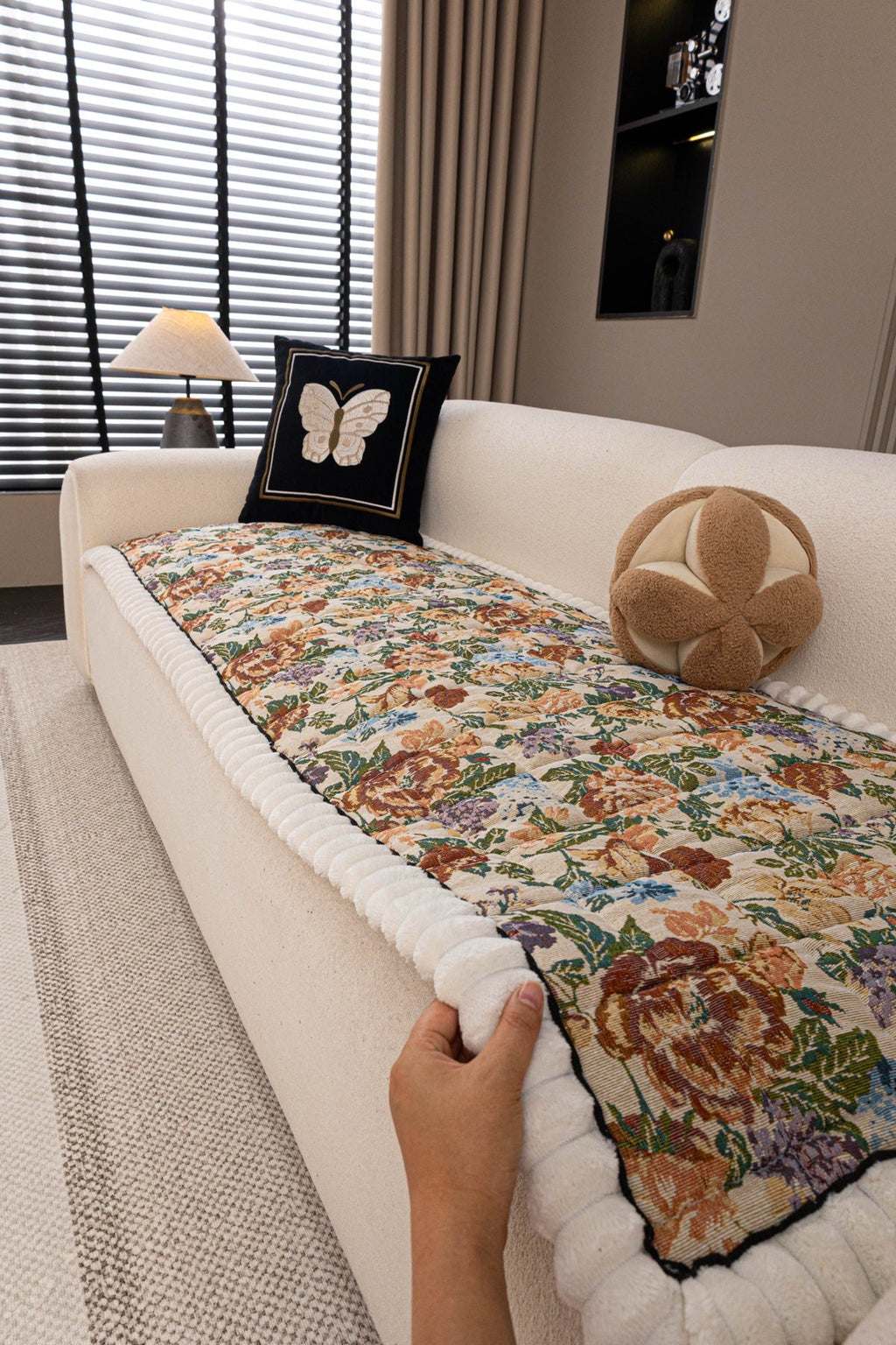 Sofa Decor Celeste Floral Jacquard Sofa Seat Cover in Ivory Garden Floral - styled sofa seat cover for floral sofa seat covers in the UK