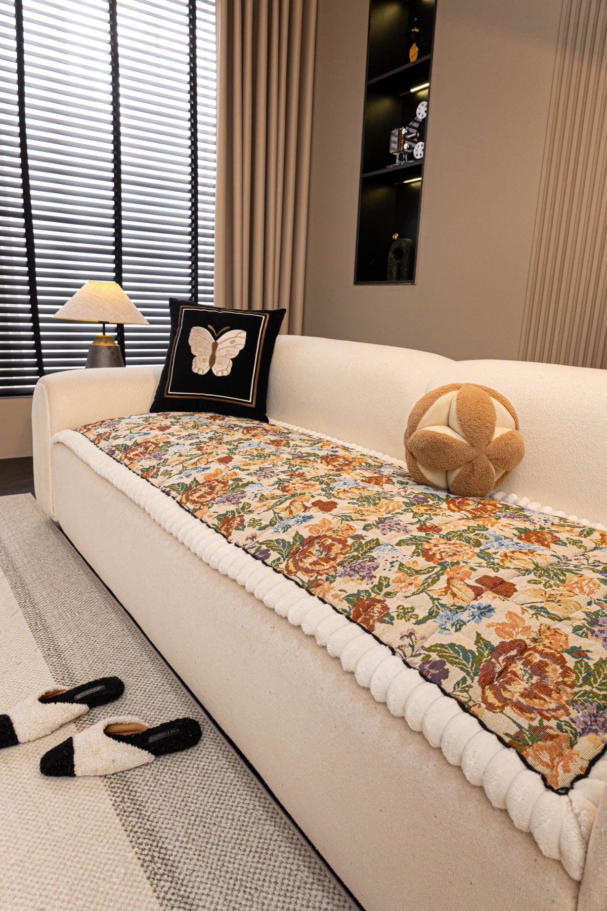 Sofa Decor Celeste Floral Jacquard Sofa Seat Cover in Ivory Garden Floral - styled sofa seat cover for floral sofa seat covers in the UK