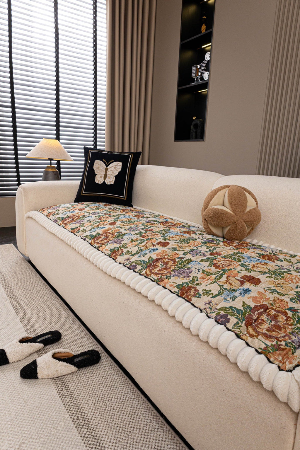 Sofa Decor Celeste Floral Jacquard Sofa Seat Cover in Ivory Garden Floral - styled sofa seat cover for floral sofa seat covers in the UK