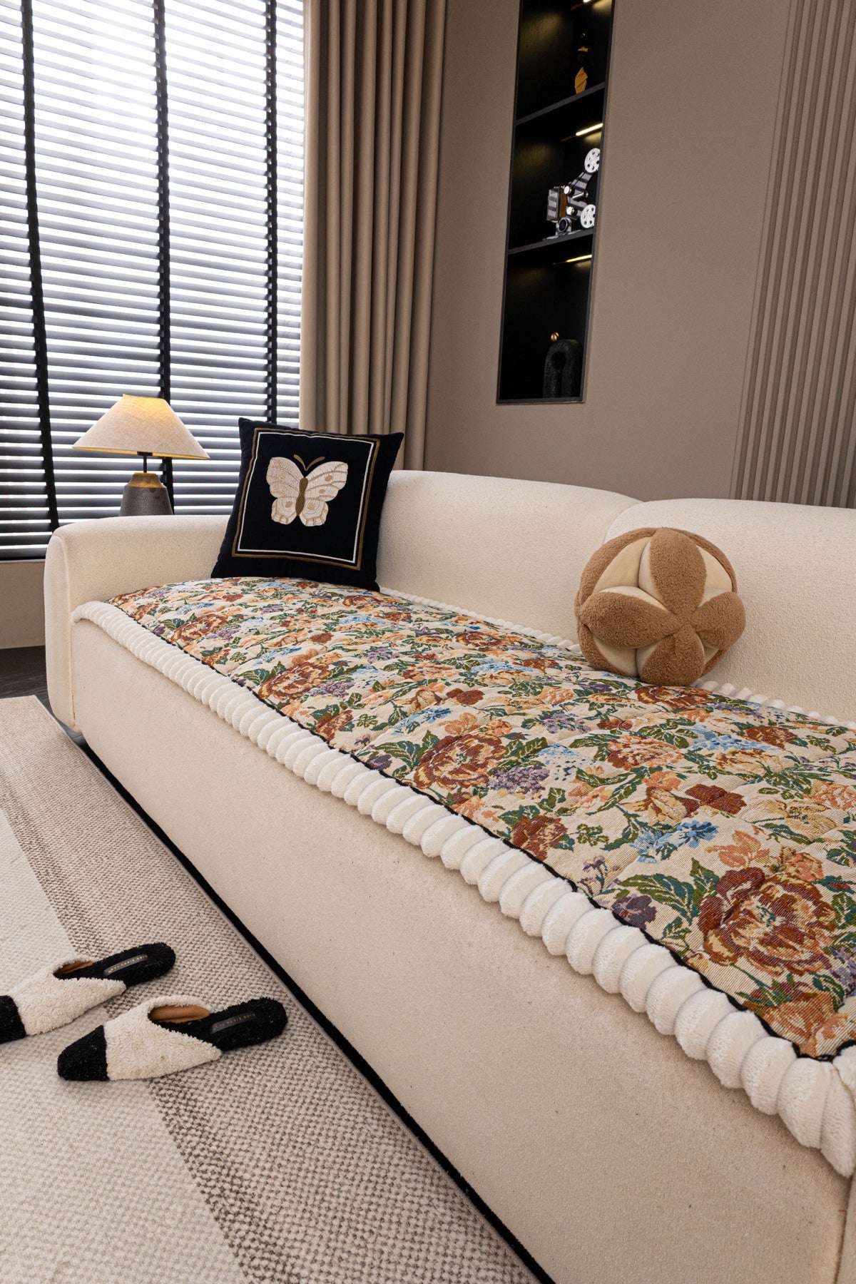 Sofa Decor Celeste Floral Jacquard Sofa Seat Cover in Ivory Garden Floral - styled sofa seat cover for floral sofa seat covers in the UK