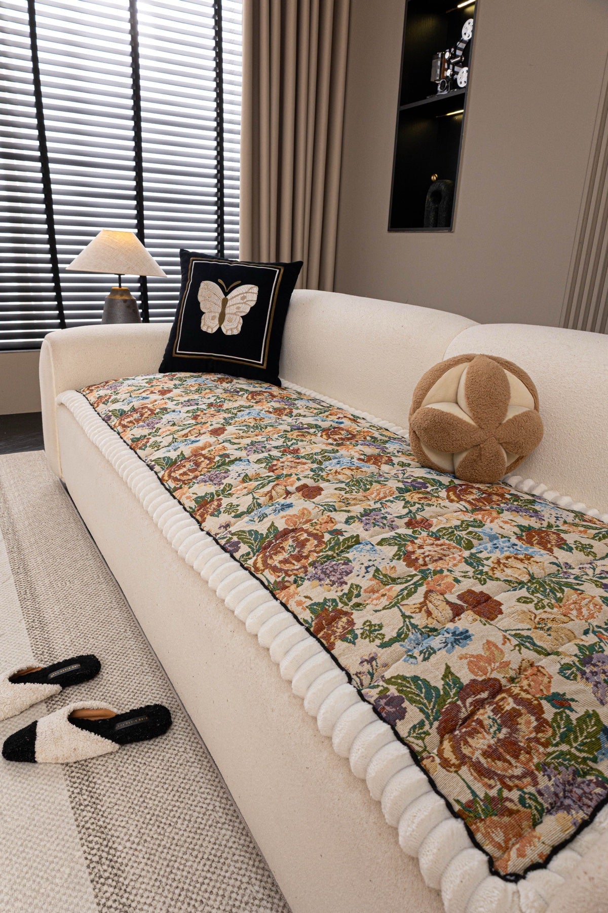 Sofa Decor Celeste Floral Jacquard Sofa Seat Cover in Ivory Garden Floral - styled sofa seat cover for floral sofa seat covers in the UK