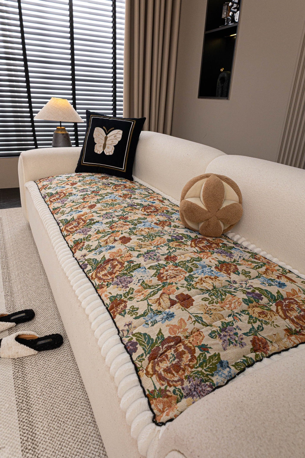 Sofa Decor Celeste Floral Jacquard Sofa Seat Cover in Ivory Garden Floral - styled sofa seat cover for floral sofa seat covers in the UK