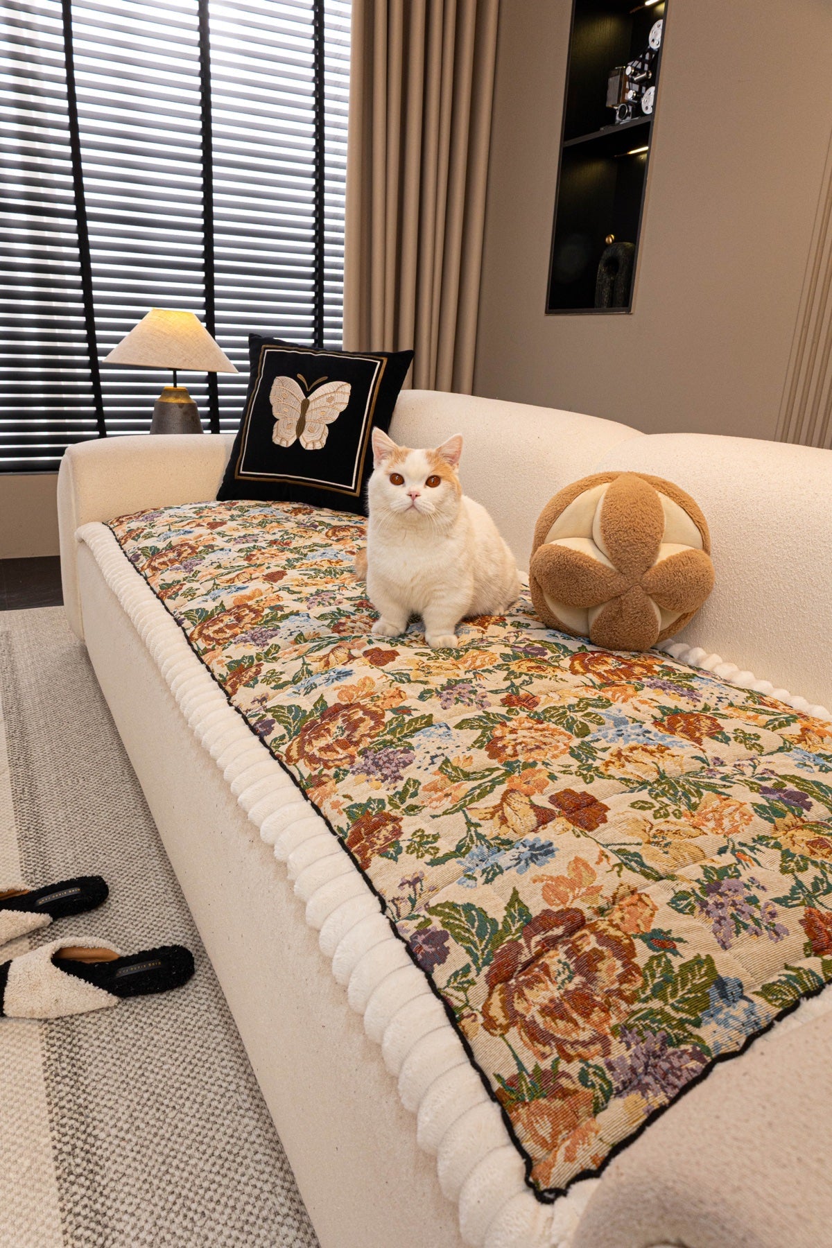 Sofa Decor Celeste Floral Jacquard Sofa Seat Cover in Ivory Garden Floral - pet-friendly sofa styling for floral sofa seat covers in the UK