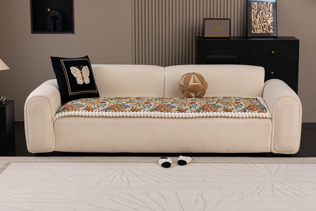 Sofa Decor Celeste Floral Jacquard Sofa Seat Cover in Ivory Garden Floral - front sofa fit view for floral sofa seat covers in the UK