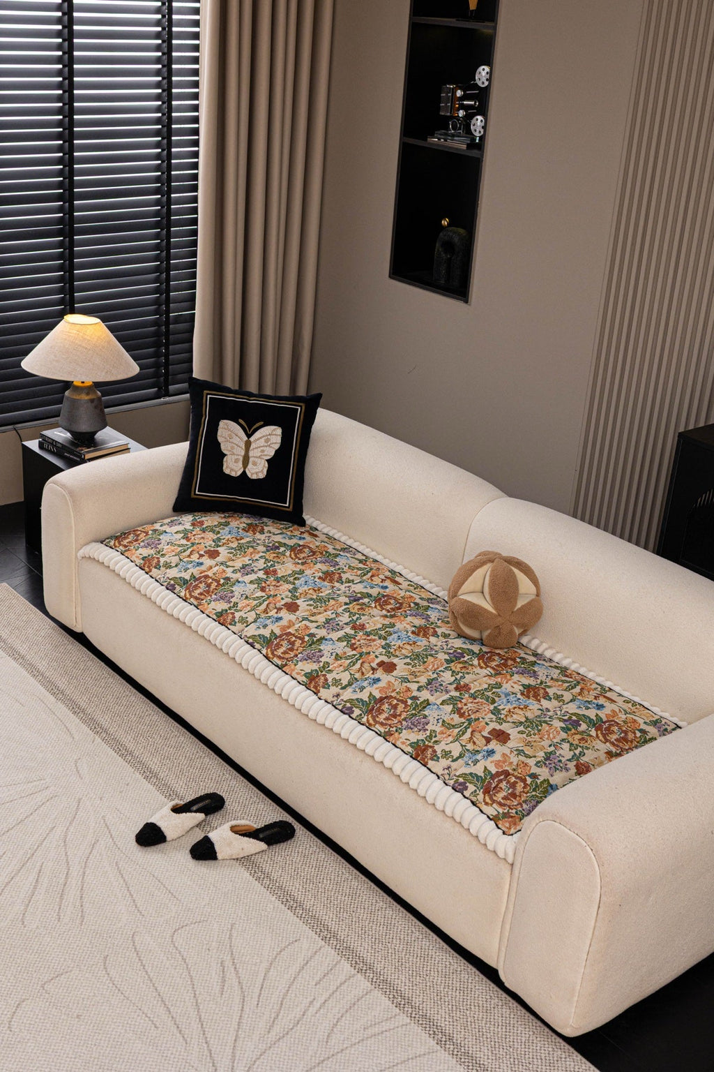 Sofa Decor Celeste Floral Jacquard Sofa Seat Cover in Ivory Garden Floral - front sofa fit view for floral sofa seat covers in the UK