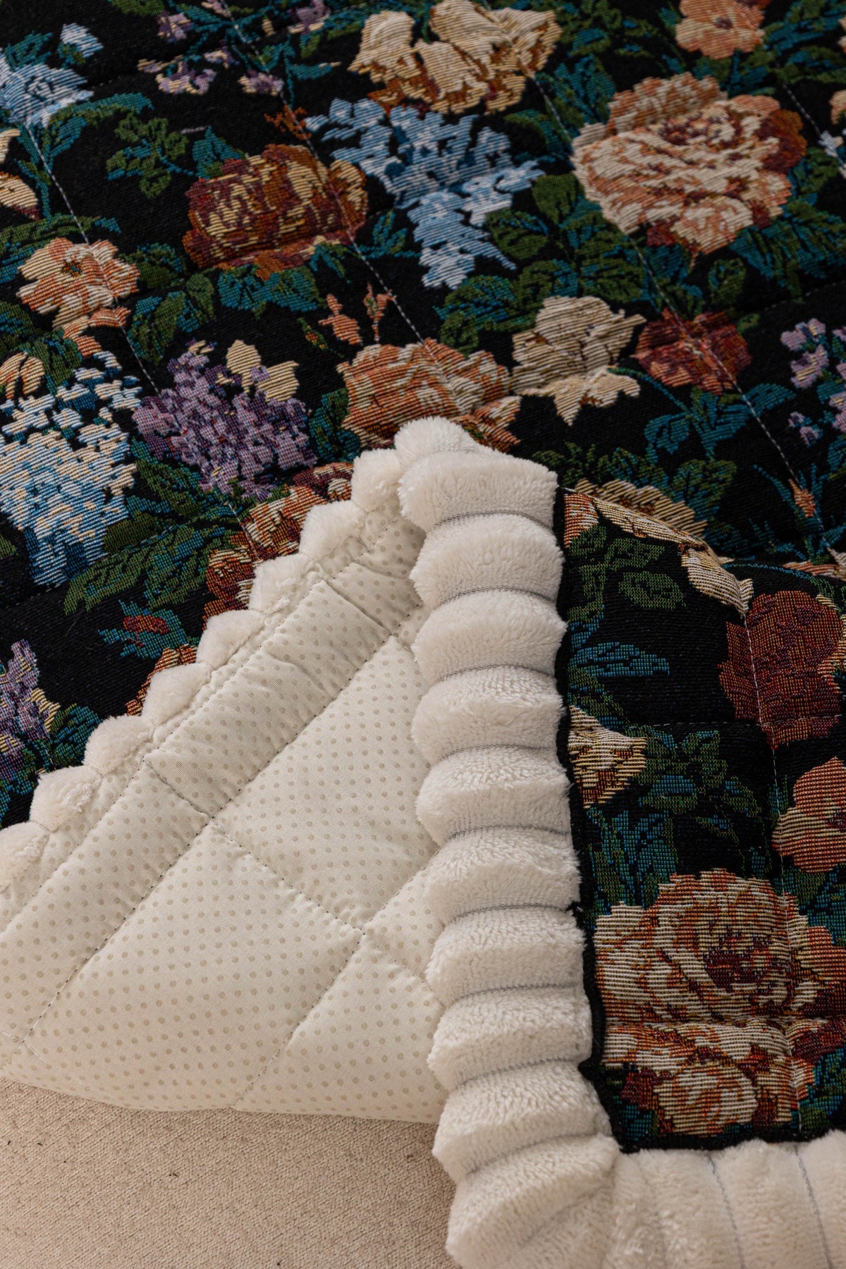 Sofa Decor Celeste Floral Jacquard Sofa Seat Cover in Midnight Garden Floral - raised edge fit detail for floral sofa seat covers in the UK
