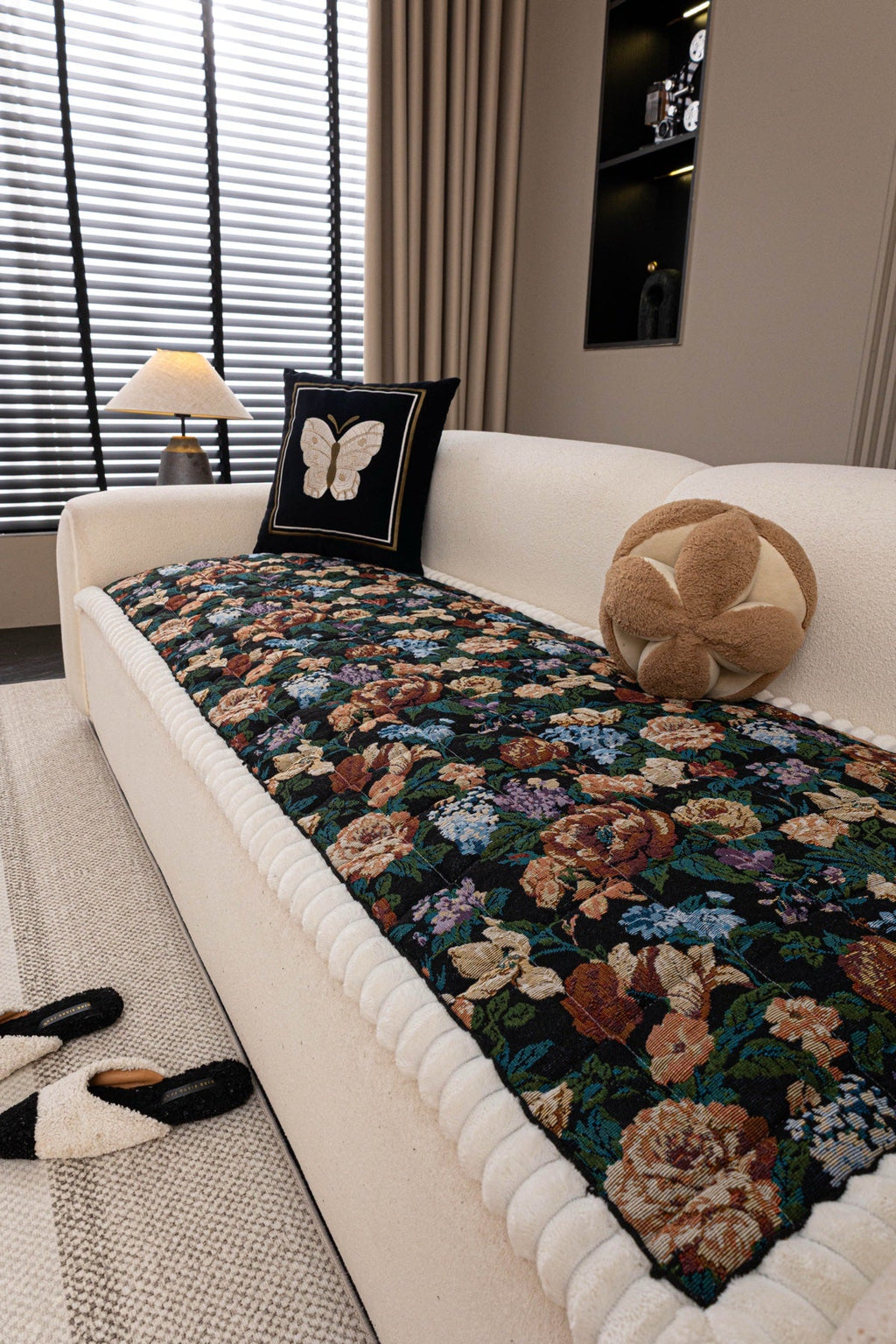 Sofa Decor Celeste Floral Jacquard Sofa Seat Cover in Midnight Garden Floral - styled sofa seat cover for floral sofa seat covers in the UK