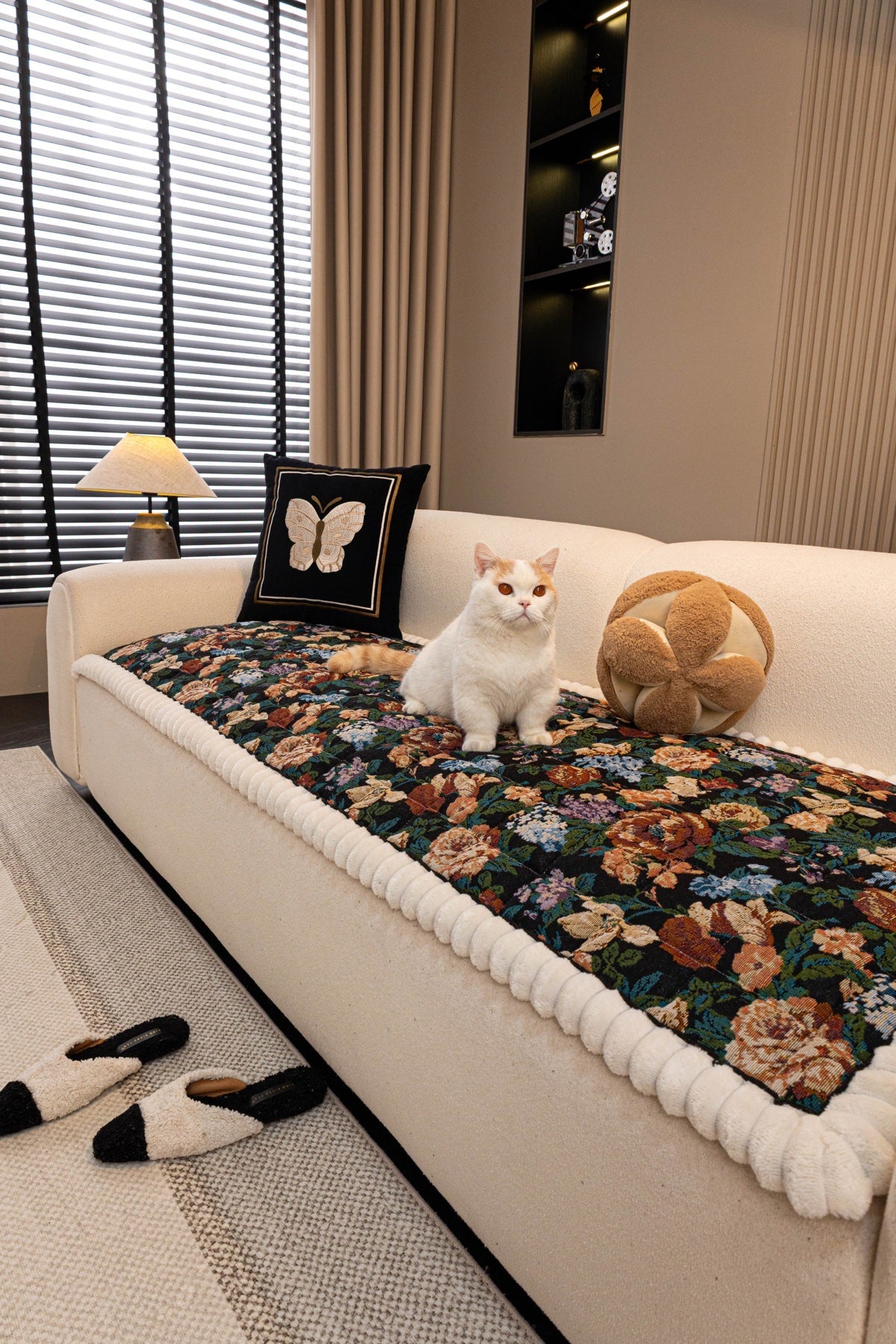 Sofa Decor Celeste Floral Jacquard Sofa Seat Cover in Midnight Garden Floral - pet-friendly sofa styling for floral sofa seat covers in the UK