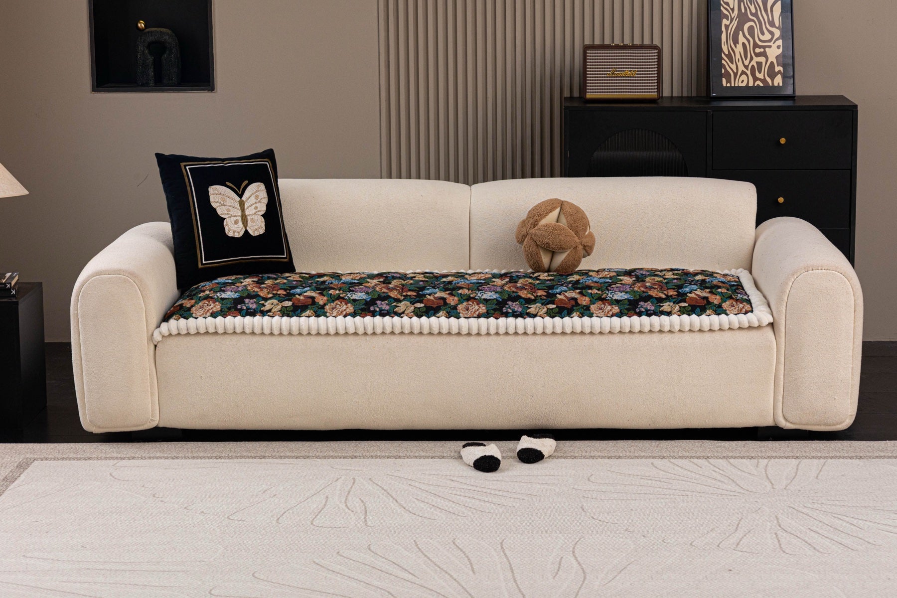 Sofa Decor Celeste Floral Jacquard Sofa Seat Cover in Midnight Garden Floral - front sofa fit view for floral sofa seat covers in the UK