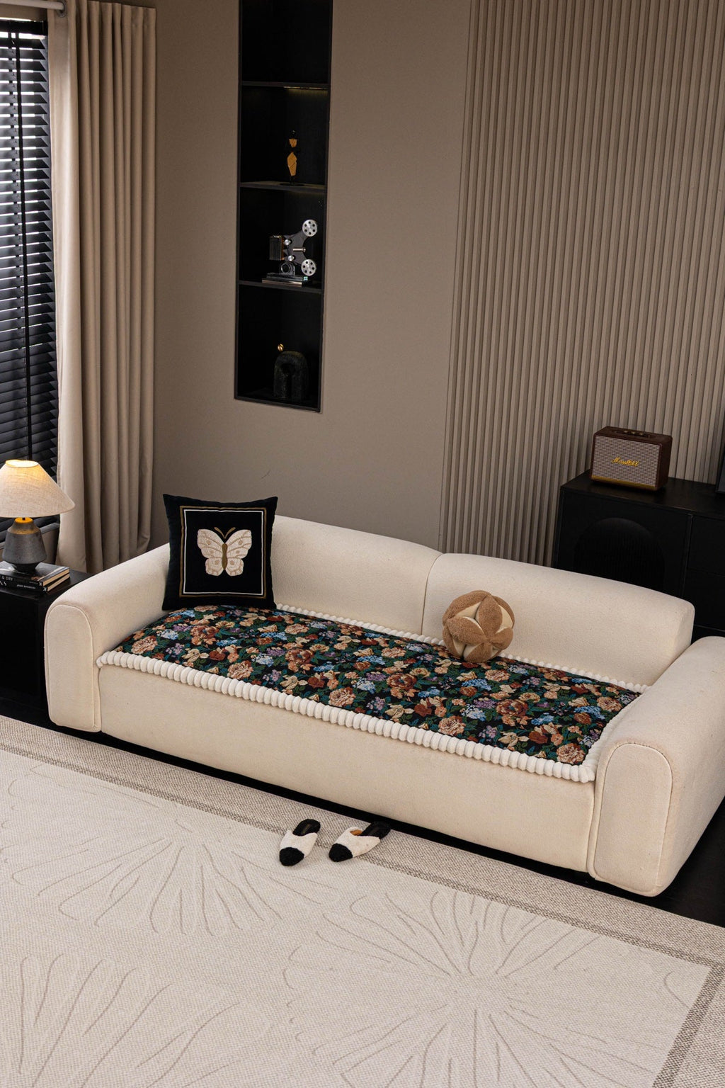 Sofa Decor Celeste Floral Jacquard Sofa Seat Cover in Midnight Garden Floral - front sofa fit view for floral sofa seat covers in the UK