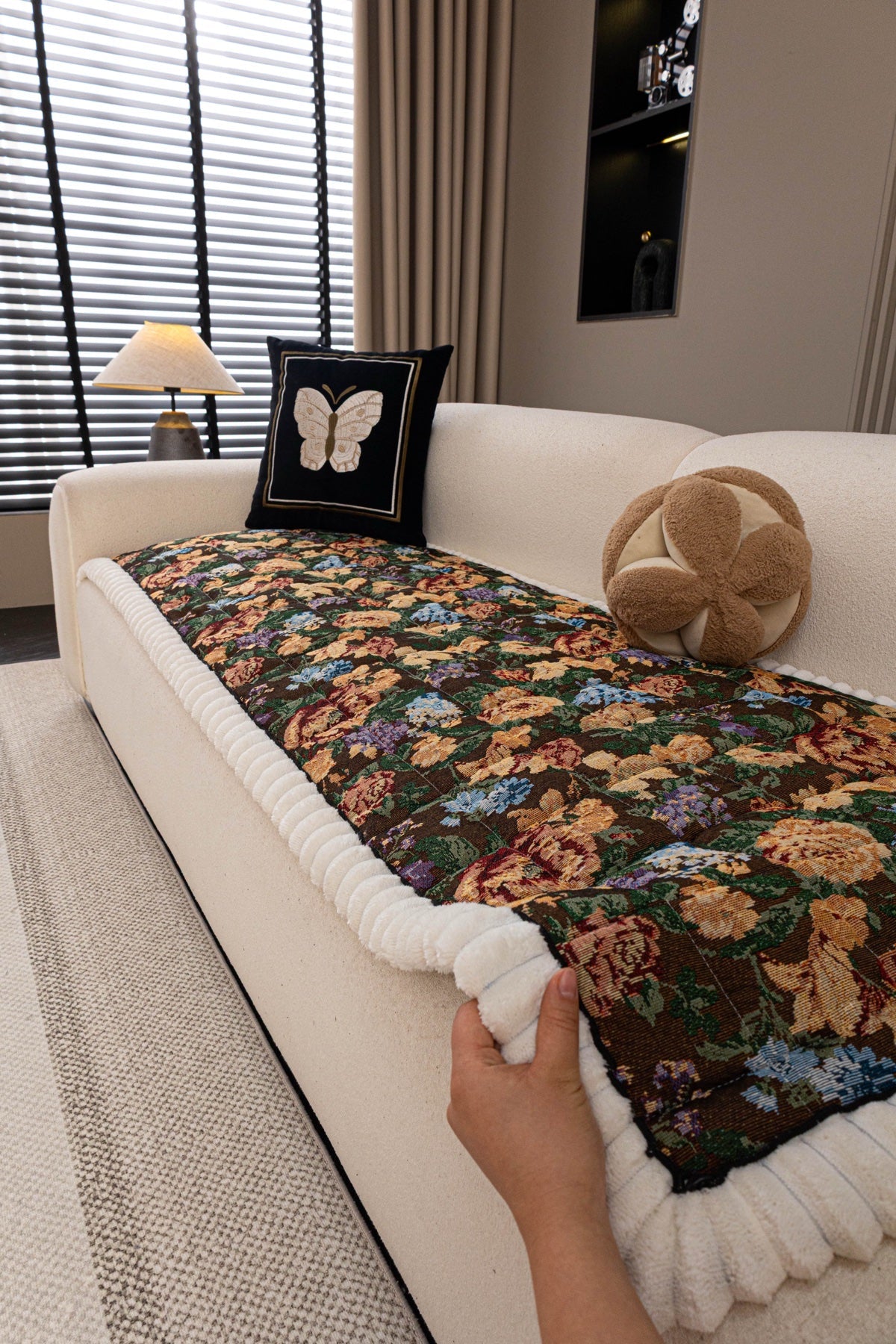 Sofa Decor Celeste Floral Jacquard Sofa Seat Cover in Midnight Garden Floral - styled sofa seat cover for floral sofa seat covers in the UK