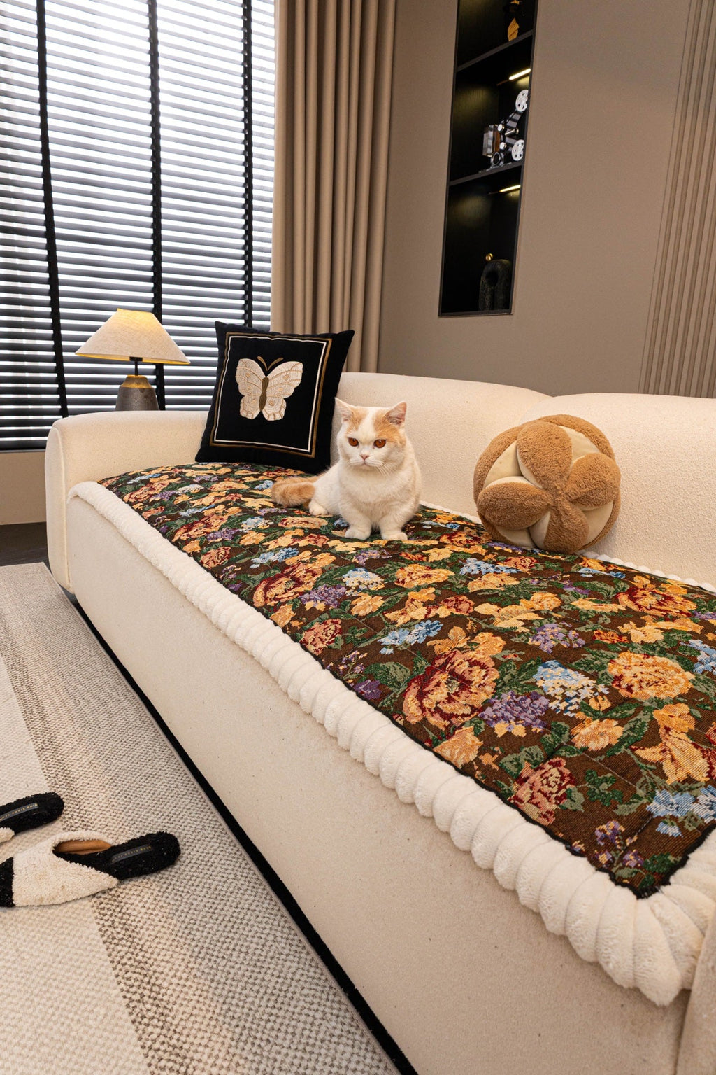 Sofa Decor Celeste Floral Jacquard Sofa Seat Cover in Midnight Garden Floral - pet-friendly sofa styling for floral sofa seat covers in the UK