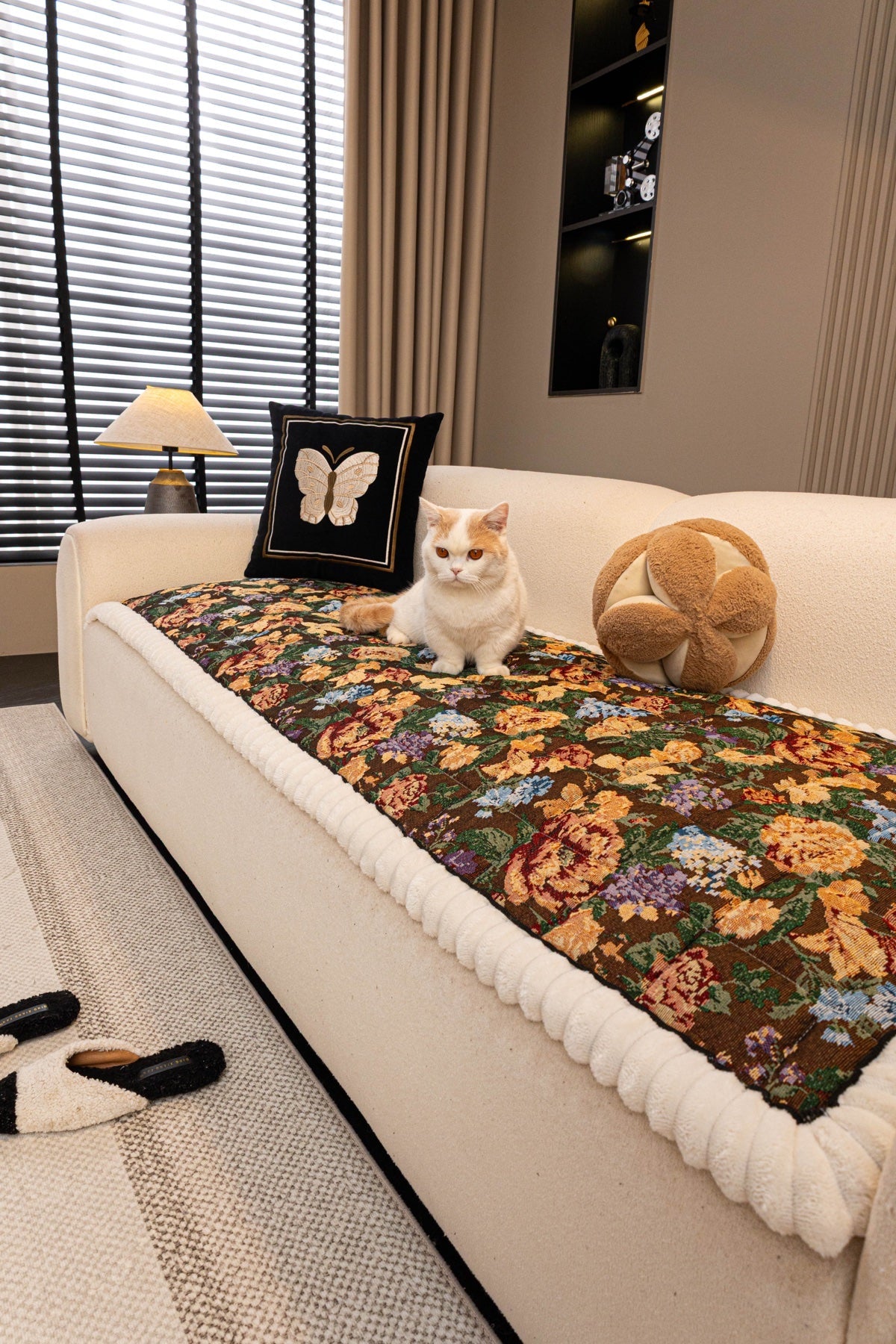 Sofa Decor Celeste Floral Jacquard Sofa Seat Cover in Midnight Garden Floral - pet-friendly sofa styling for floral sofa seat covers in the UK