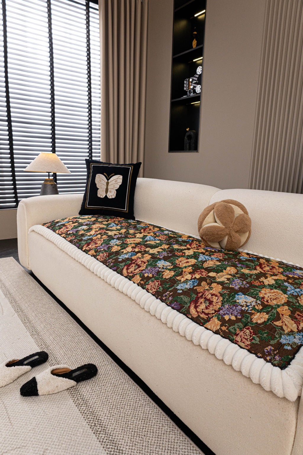 Sofa Decor Celeste Floral Jacquard Sofa Seat Cover in Midnight Garden Floral - styled sofa seat cover for floral sofa seat covers in the UK