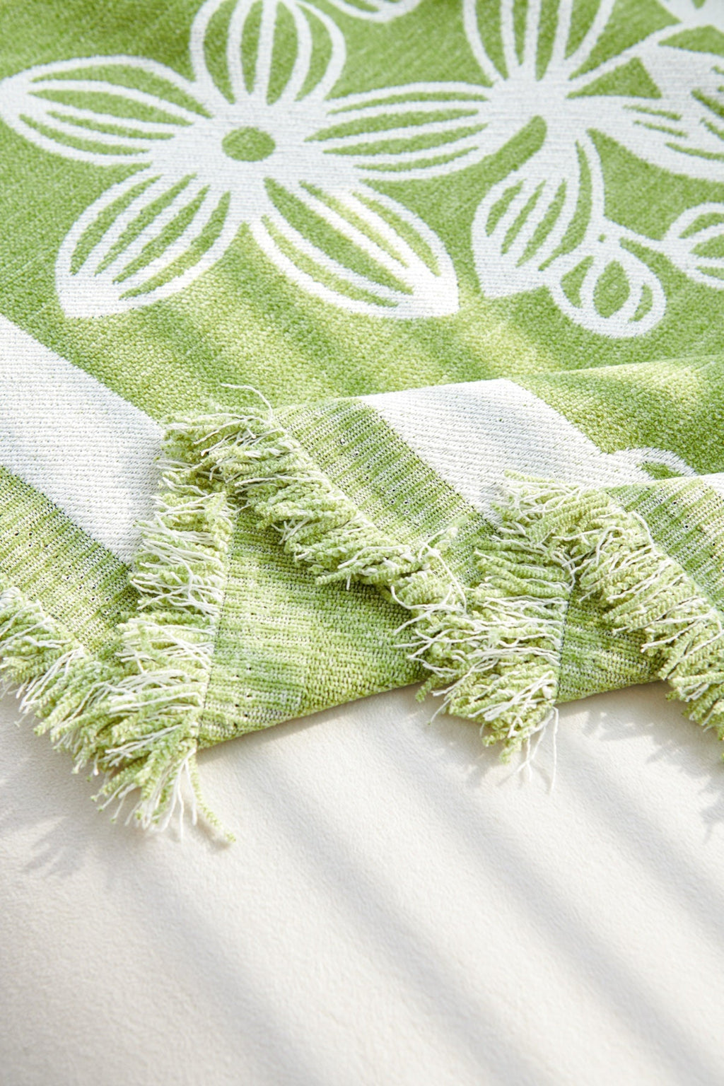 Sofa Decor Celia Floral Vine Fringe Sofa Throw Cover in Apple Green - floral vine sofa throw cover fabric and edge detail in the UK, image 25