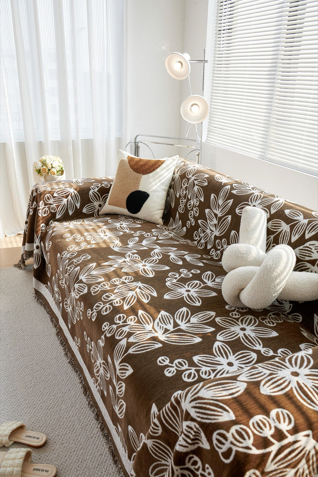 Sofa Decor Celia Floral Vine Fringe Sofa Throw Cover in Cocoa Vine - floral vine sofa throw cover styled couch cover in the UK, image 9