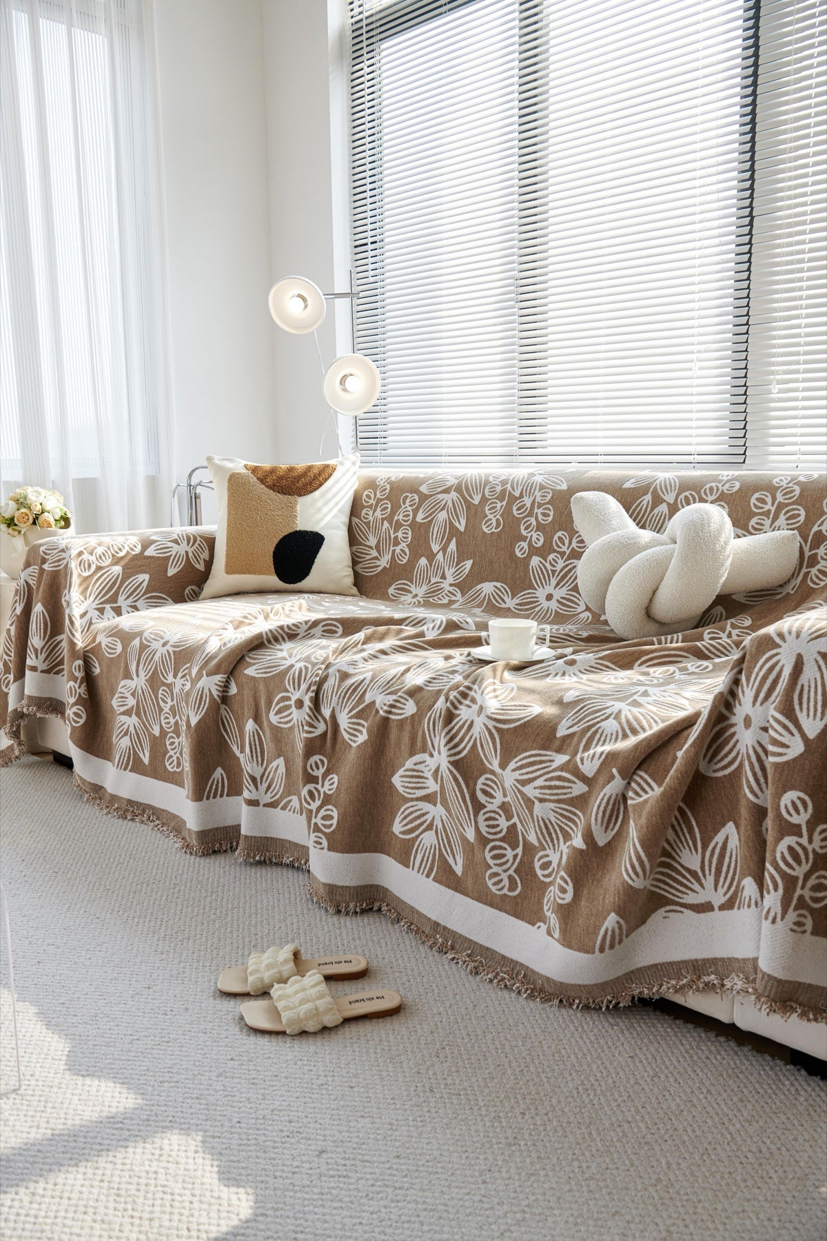Sofa Decor Celia Floral Vine Fringe Sofa Throw Cover in Cocoa Vine - floral vine sofa throw cover styled couch cover in the UK, image 19