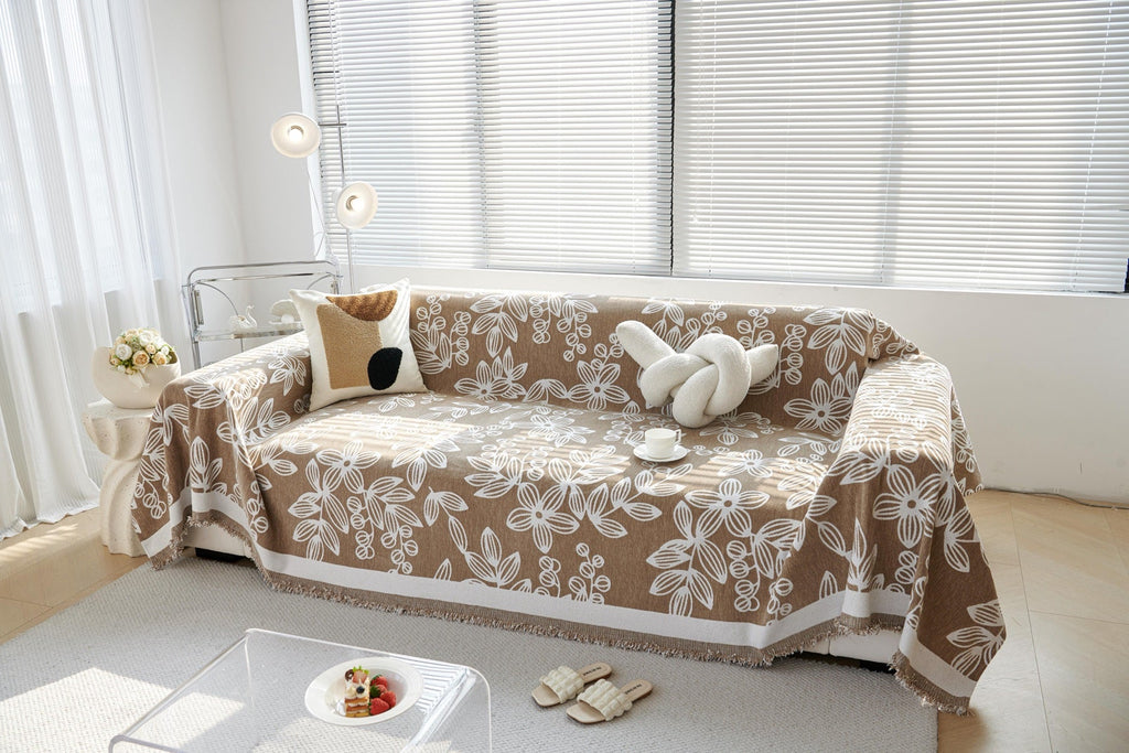 Sofa Decor Celia Floral Vine Fringe Sofa Throw Cover in Cocoa Vine - floral vine sofa throw cover full sofa styling in the UK, image 20