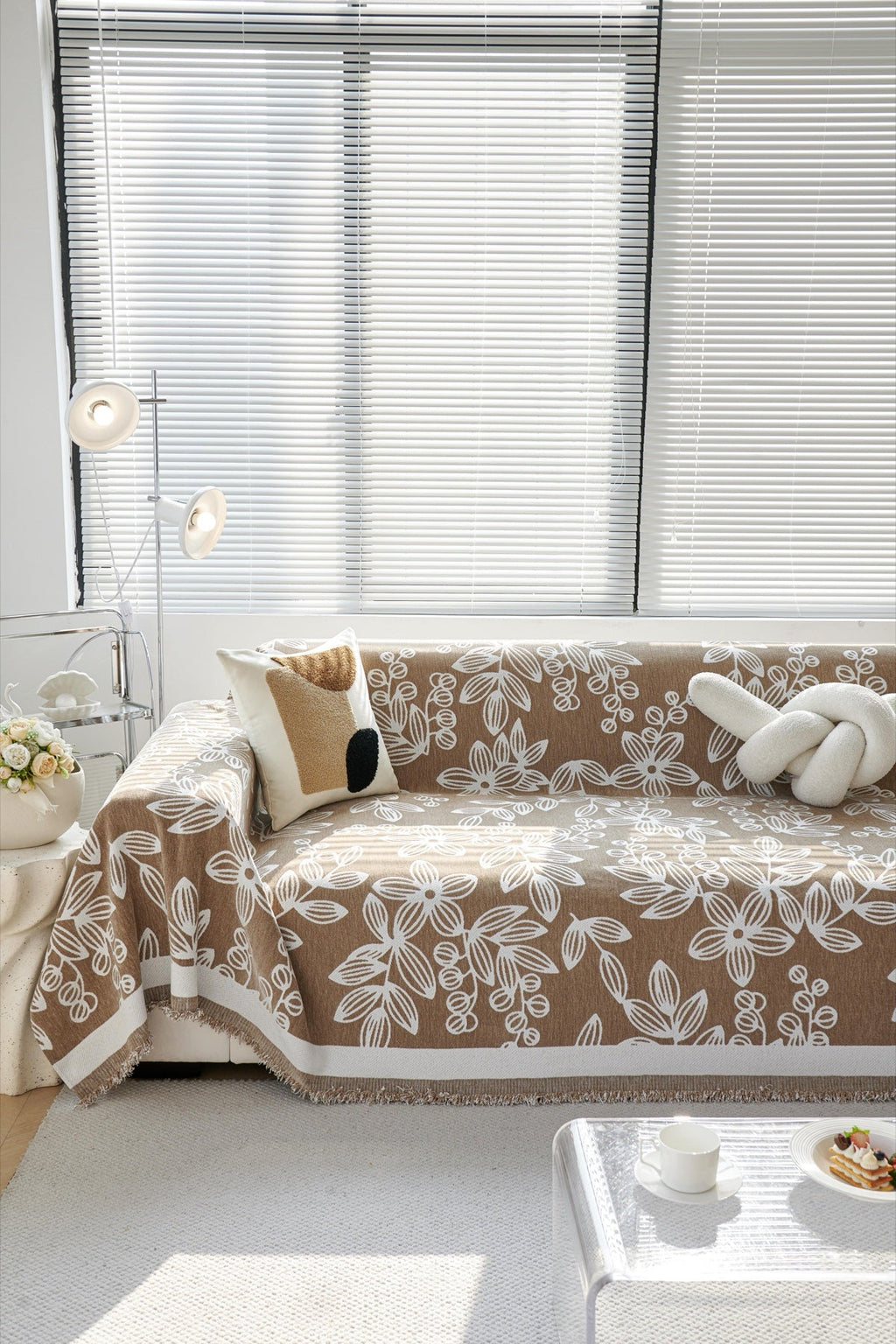 Sofa Decor Celia Floral Vine Fringe Sofa Throw Cover in Cocoa Vine - floral vine sofa throw cover full sofa styling in the UK, image 23