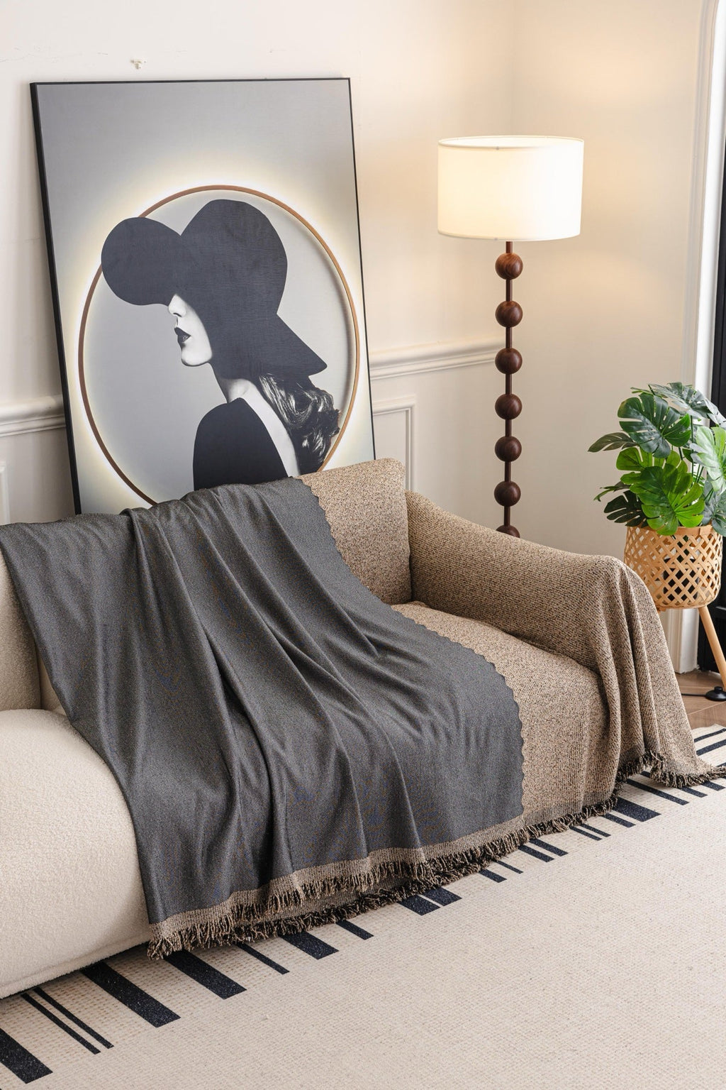 Sofa Decor Como Textured Boucle Fringe Sofa Throw Cover sofa throw cover in the UK - colour and texture view 4