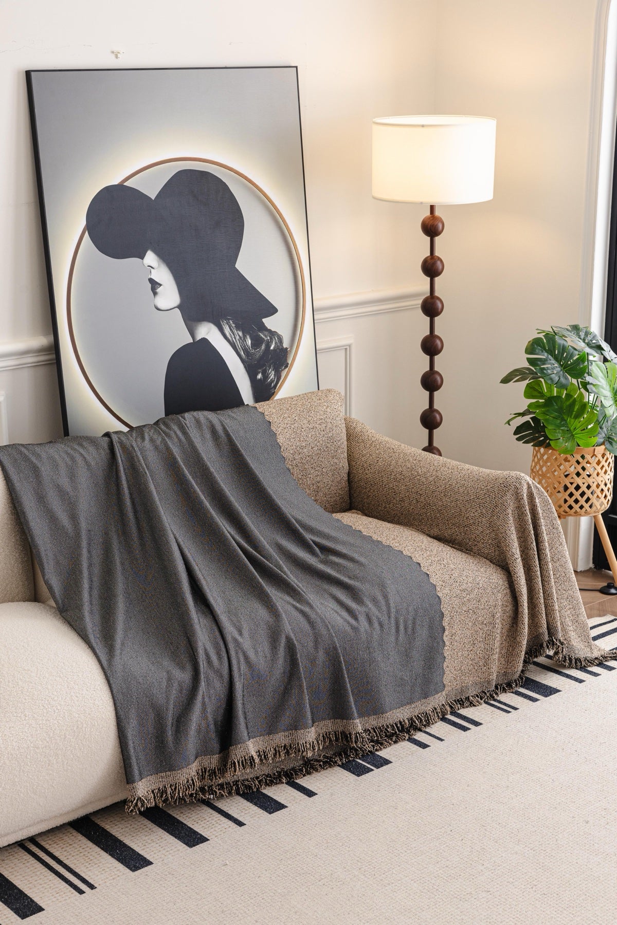 Sofa Decor Como Textured Boucle Fringe Sofa Throw Cover sofa throw cover in the UK - colour and texture view 4