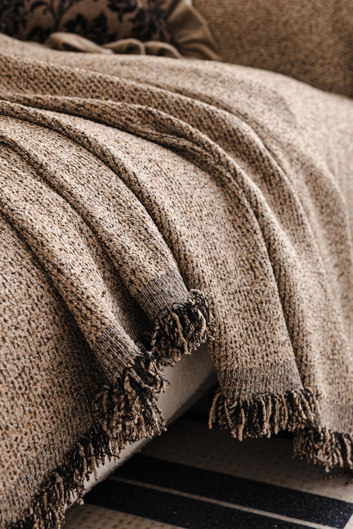 Sofa Decor Como Textured Boucle Fringe Sofa Throw Cover sofa throw cover in the UK - colour and texture view 7
