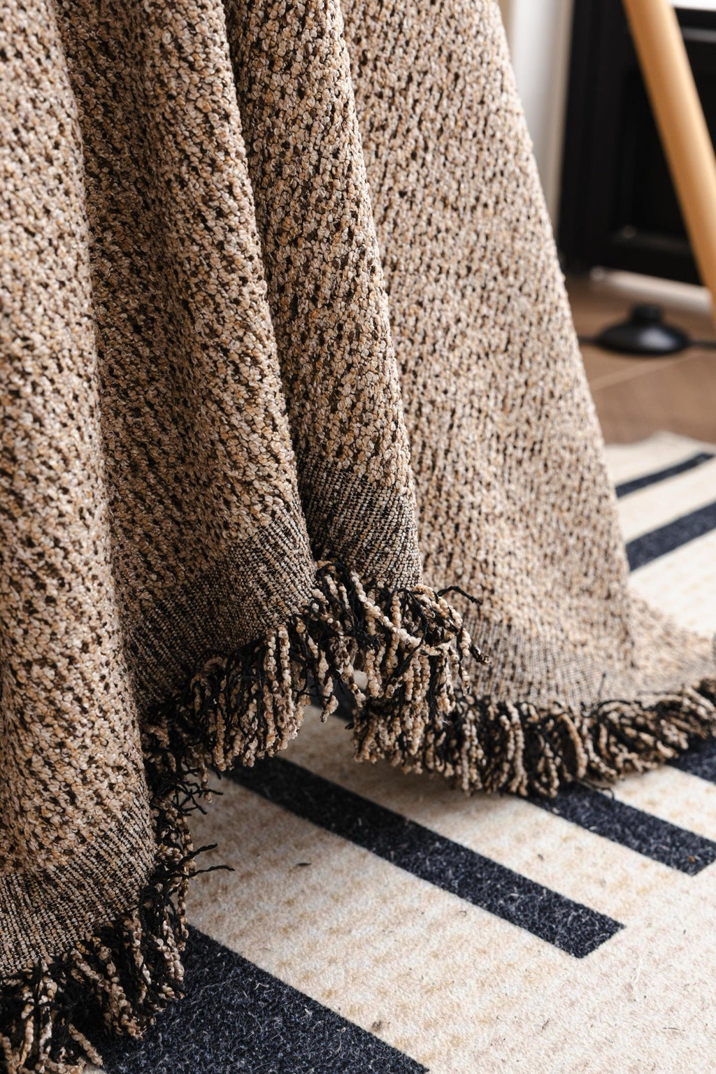 Sofa Decor Como Textured Boucle Fringe Sofa Throw Cover in Warm Taupe - textured boucle sofa throw cover styled couch cover in the UK, image 11