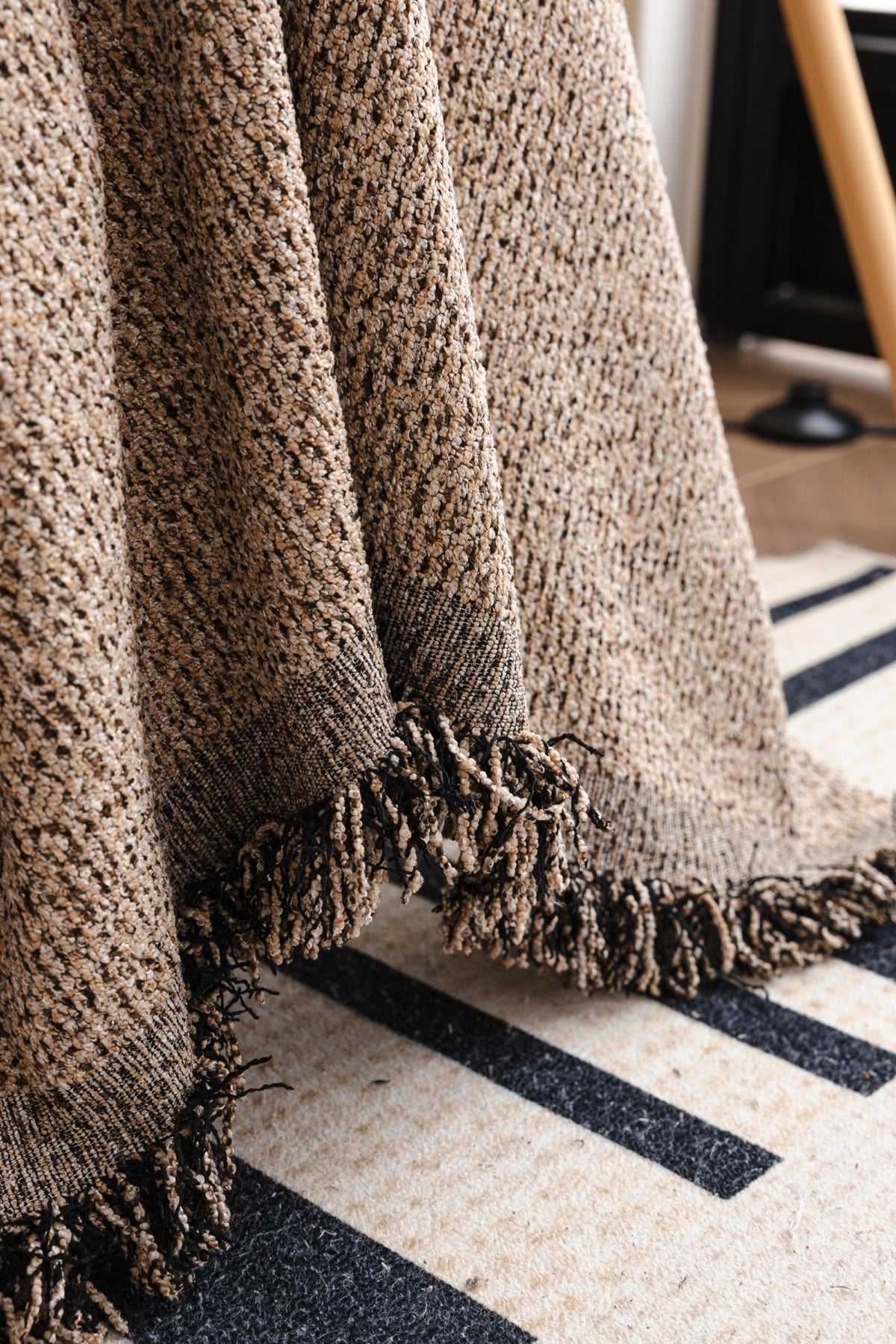 Sofa Decor Como Textured Boucle Fringe Sofa Throw Cover in Warm Taupe - textured boucle sofa throw cover styled couch cover in the UK, image 11
