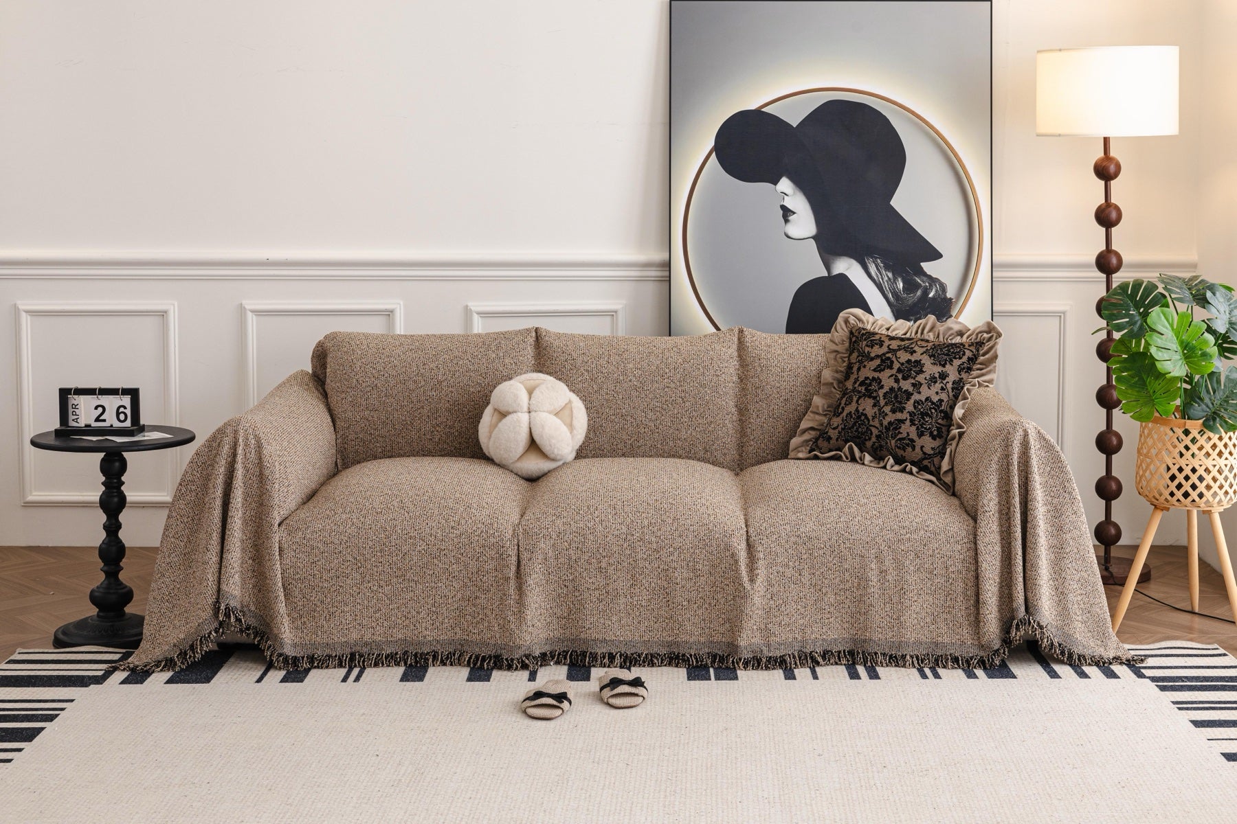 Sofa Decor Como Textured Boucle Fringe Sofa Throw Cover sofa throw cover in the UK - colour and texture view 2