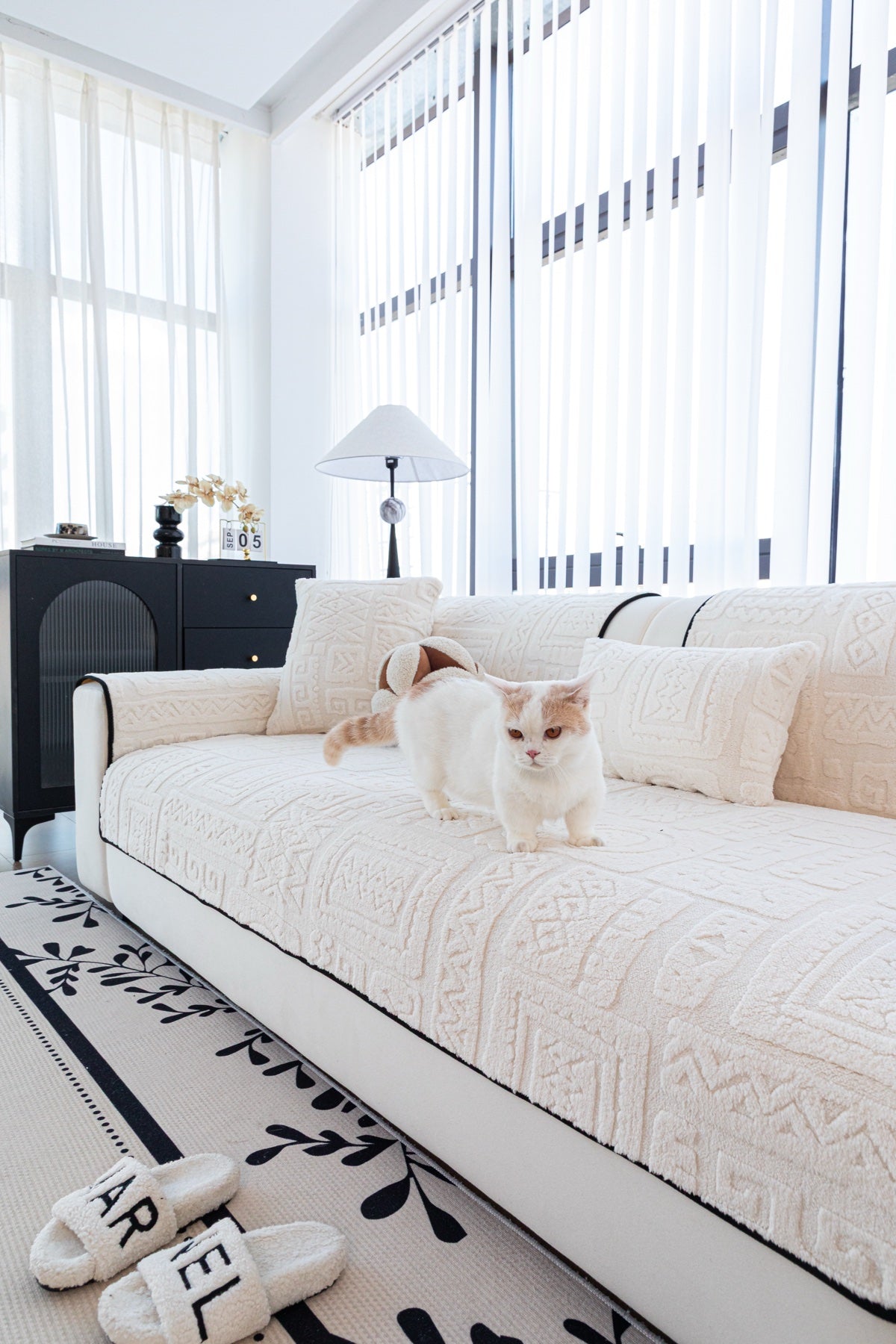 Sofa Decor Elara Geometric Plush Sofa Seat Cover in Ivory Cream - detail image for geometric plush couch cover pieces in the UK