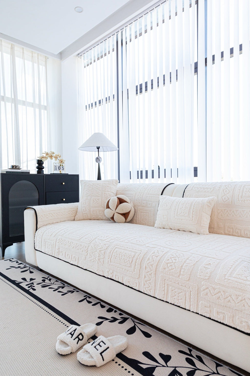 Sofa Decor Elara Geometric Plush Sofa Seat Cover in Ivory Cream - detail image for geometric plush couch cover pieces in the UK