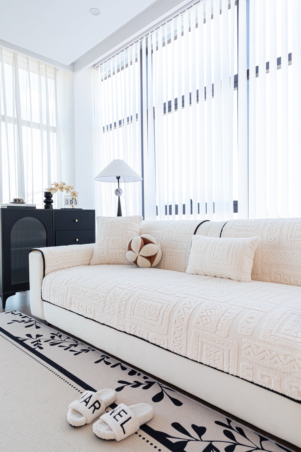Sofa Decor Elara Geometric Plush Sofa Seat Cover in Ivory Cream - detail image for geometric plush couch cover pieces in the UK