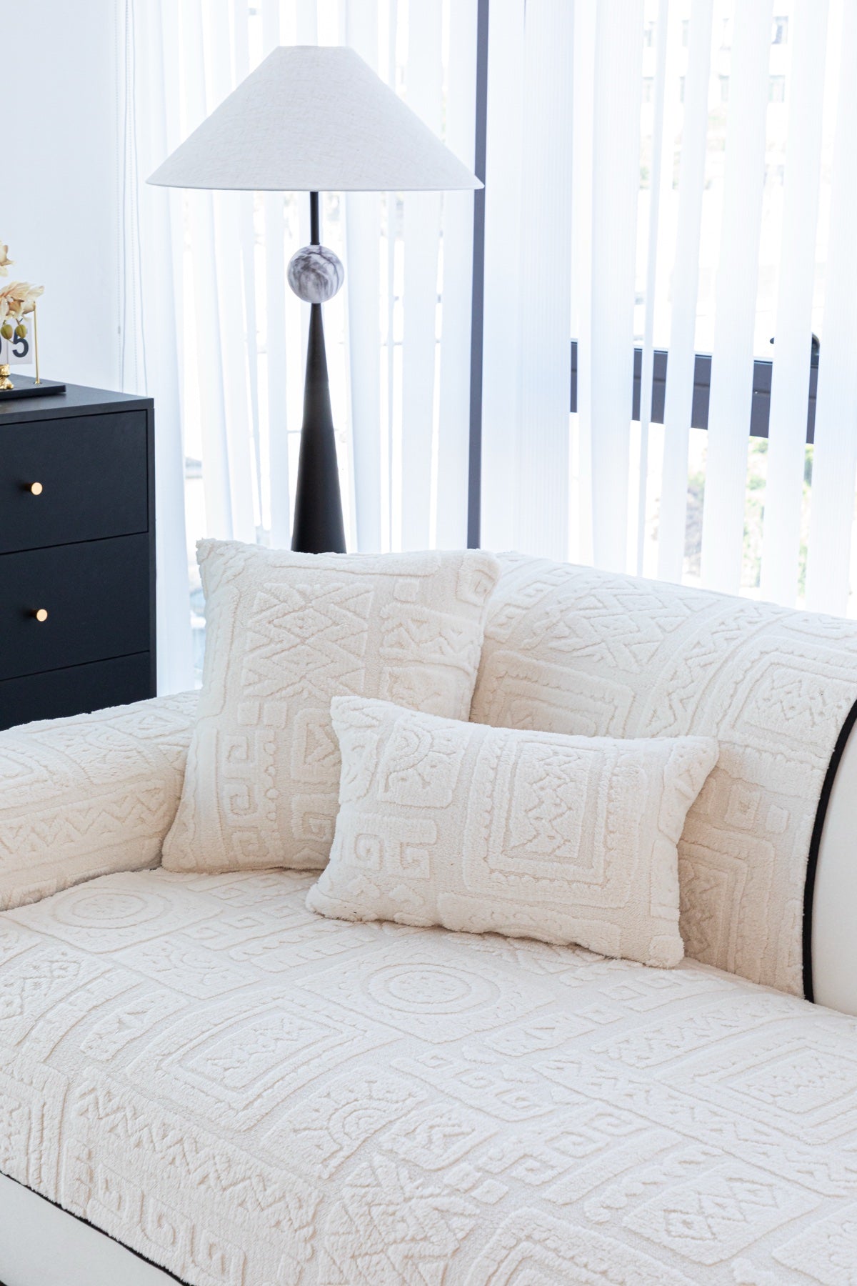 Sofa Decor Elara Geometric Plush Sofa Seat Cover in Ivory Cream - detail image for geometric plush couch cover pieces in the UK