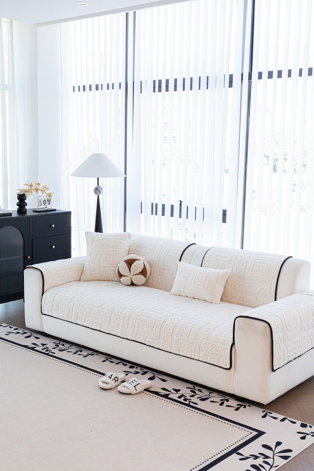 Sofa Decor Elara Geometric Plush Sofa Seat Cover in Ivory Cream - detail image for geometric plush couch cover pieces in the UK
