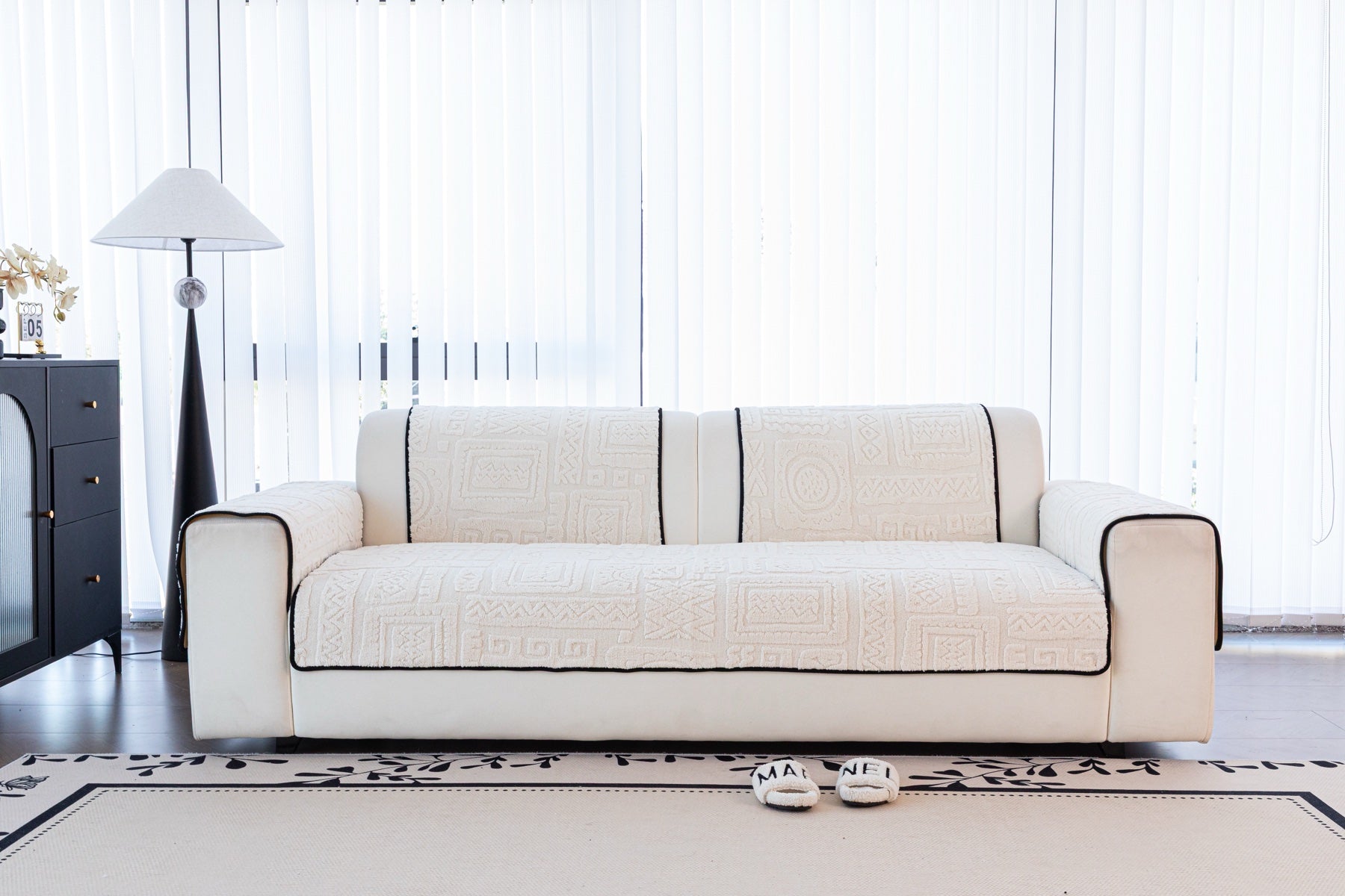 Sofa Decor Elara Geometric Plush Sofa Seat Cover in Ivory Cream - detail image for geometric plush couch cover pieces in the UK