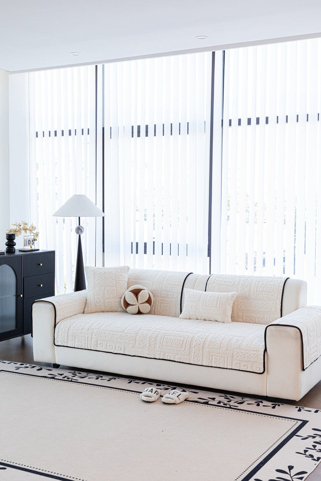 Sofa Decor Elara Geometric Plush Sofa Seat Cover in Ivory Cream - detail image for geometric plush couch cover pieces in the UK