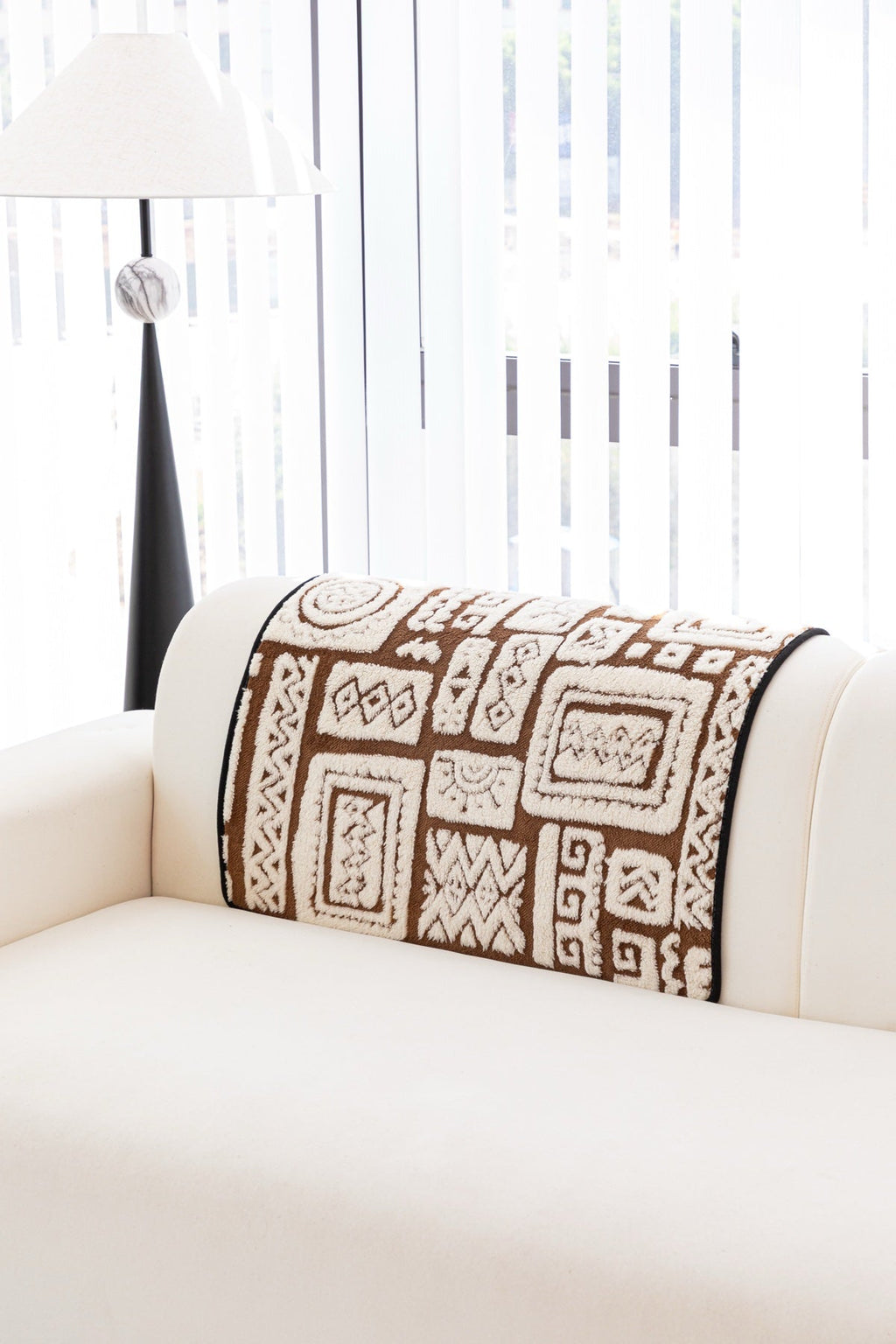 Sofa Decor Elara Geometric Plush Sofa Seat Cover in Mocha Brown - detail image for geometric plush couch cover pieces in the UK