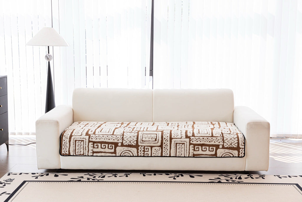 Sofa Decor Elara Geometric Plush Sofa Seat Cover in Mocha Brown - detail image for geometric plush couch cover pieces in the UK