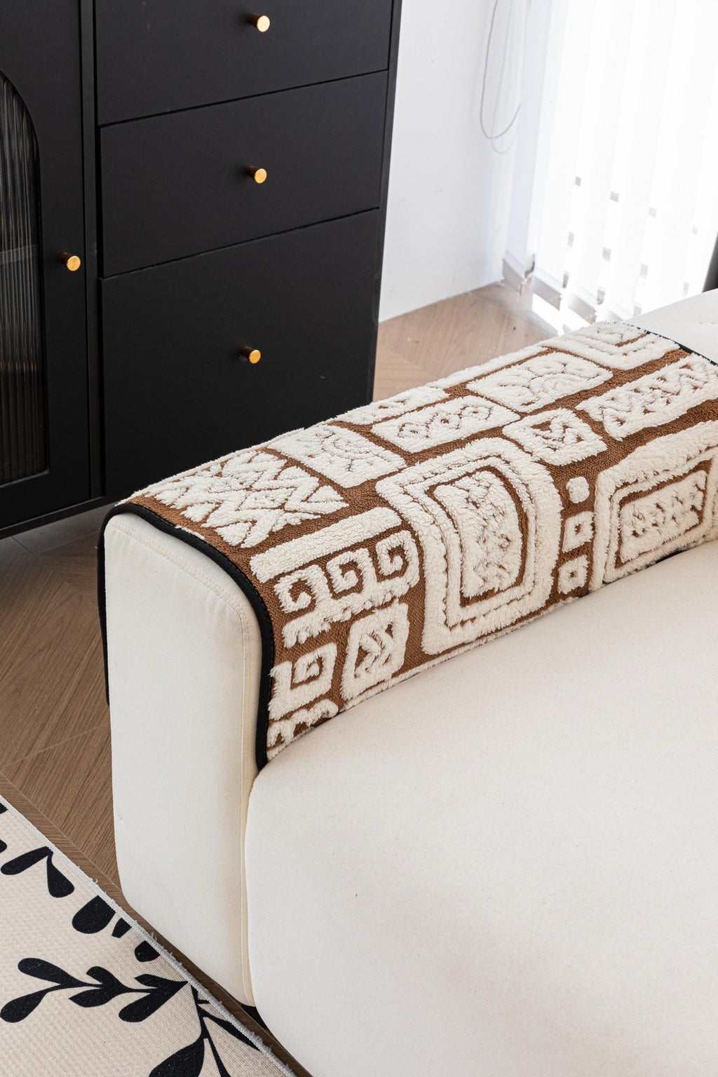 Sofa Decor Elara Geometric Plush Sofa Seat Cover in Mocha Brown - detail image for geometric plush couch cover pieces in the UK