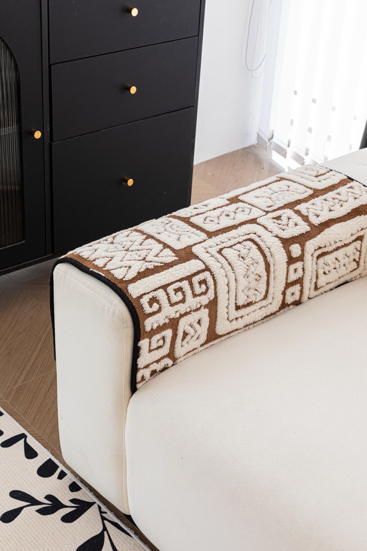 Sofa Decor Elara Geometric Plush Sofa Seat Cover in Mocha Brown - detail image for geometric plush couch cover pieces in the UK
