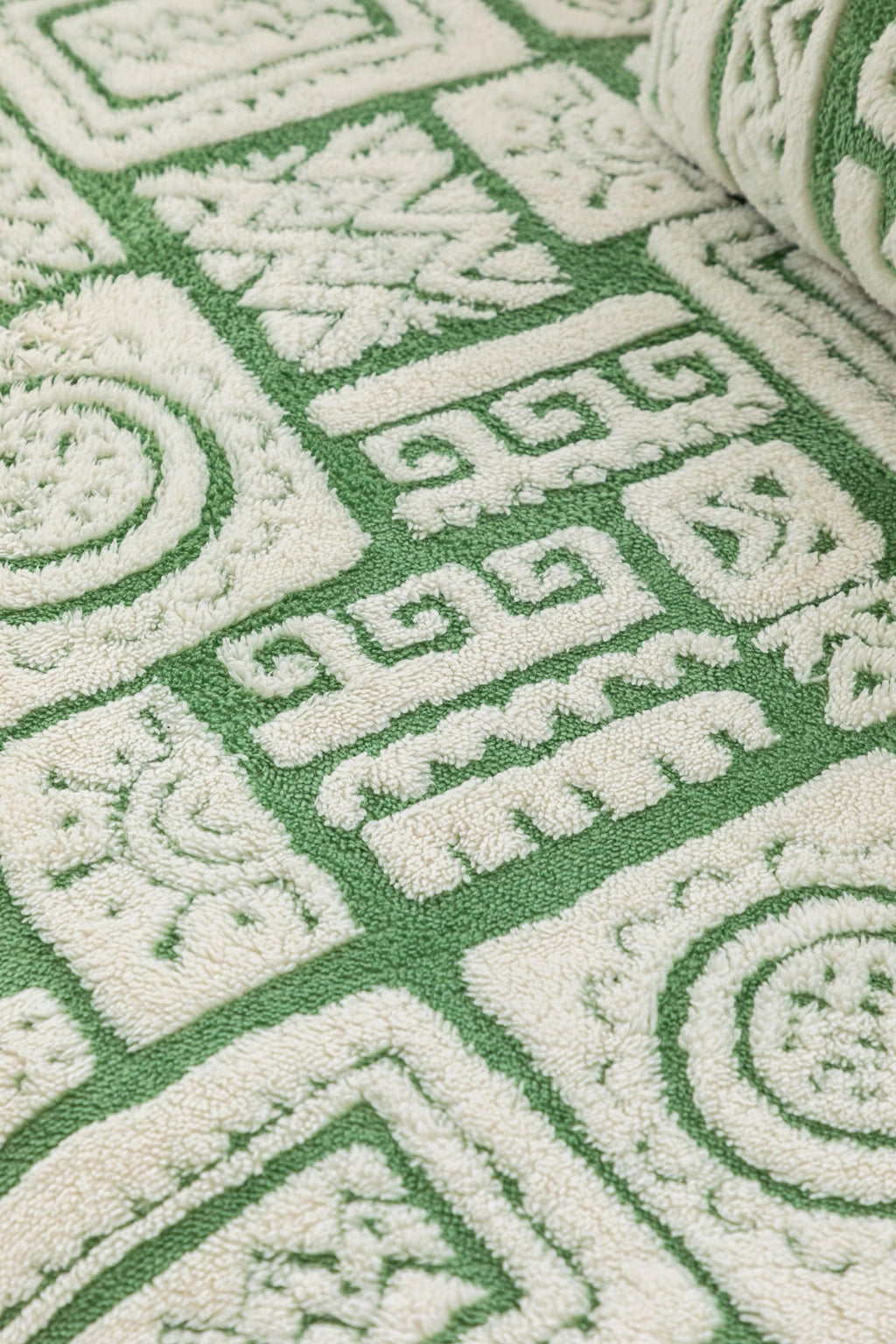 Sofa Decor Elara Geometric Plush Sofa Seat Cover in Sage Green - detail image for geometric plush couch cover pieces in the UK