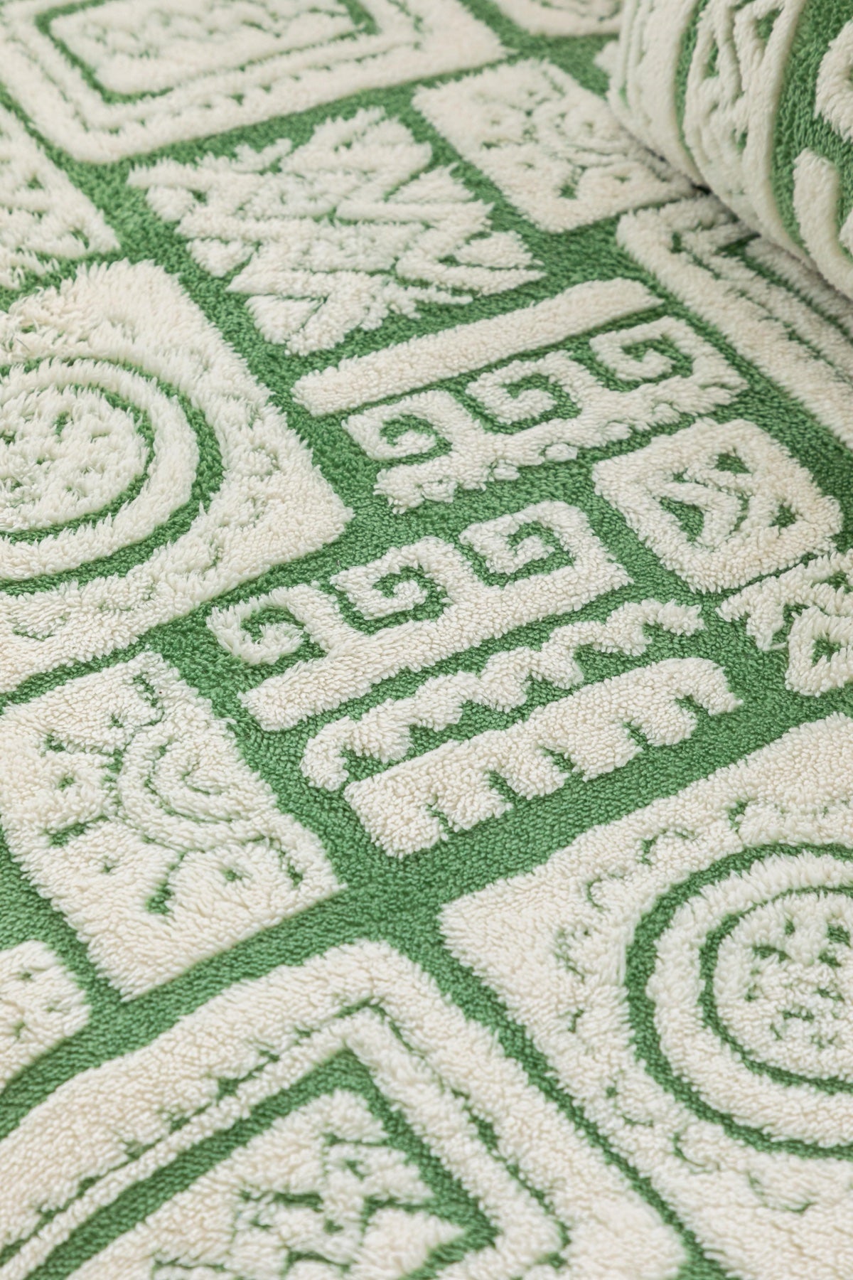 Sofa Decor Elara Geometric Plush Sofa Seat Cover in Sage Green - detail image for geometric plush couch cover pieces in the UK