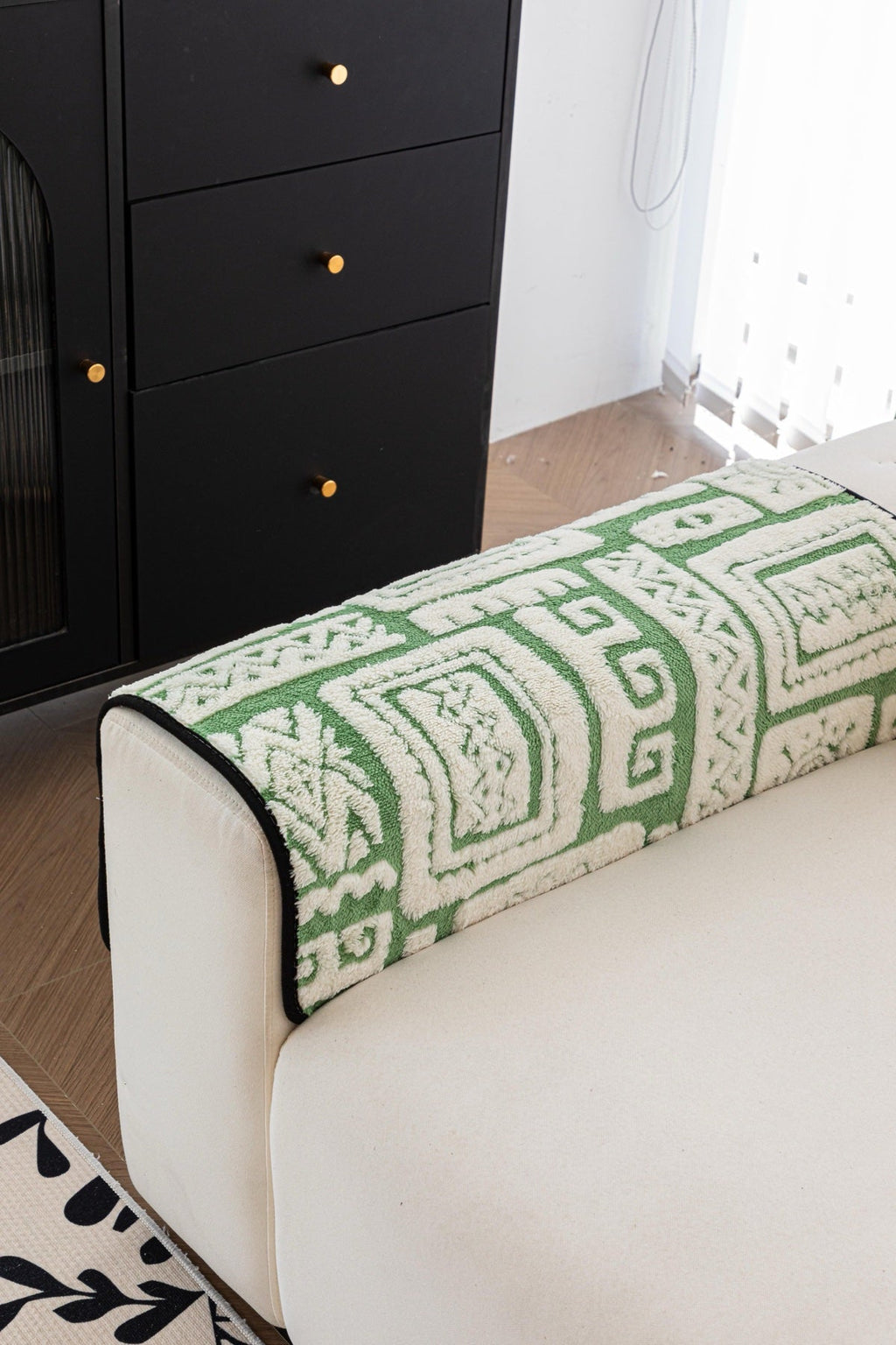 Sofa Decor Elara Geometric Plush Sofa Seat Cover in Sage Green - detail image for geometric plush couch cover pieces in the UK